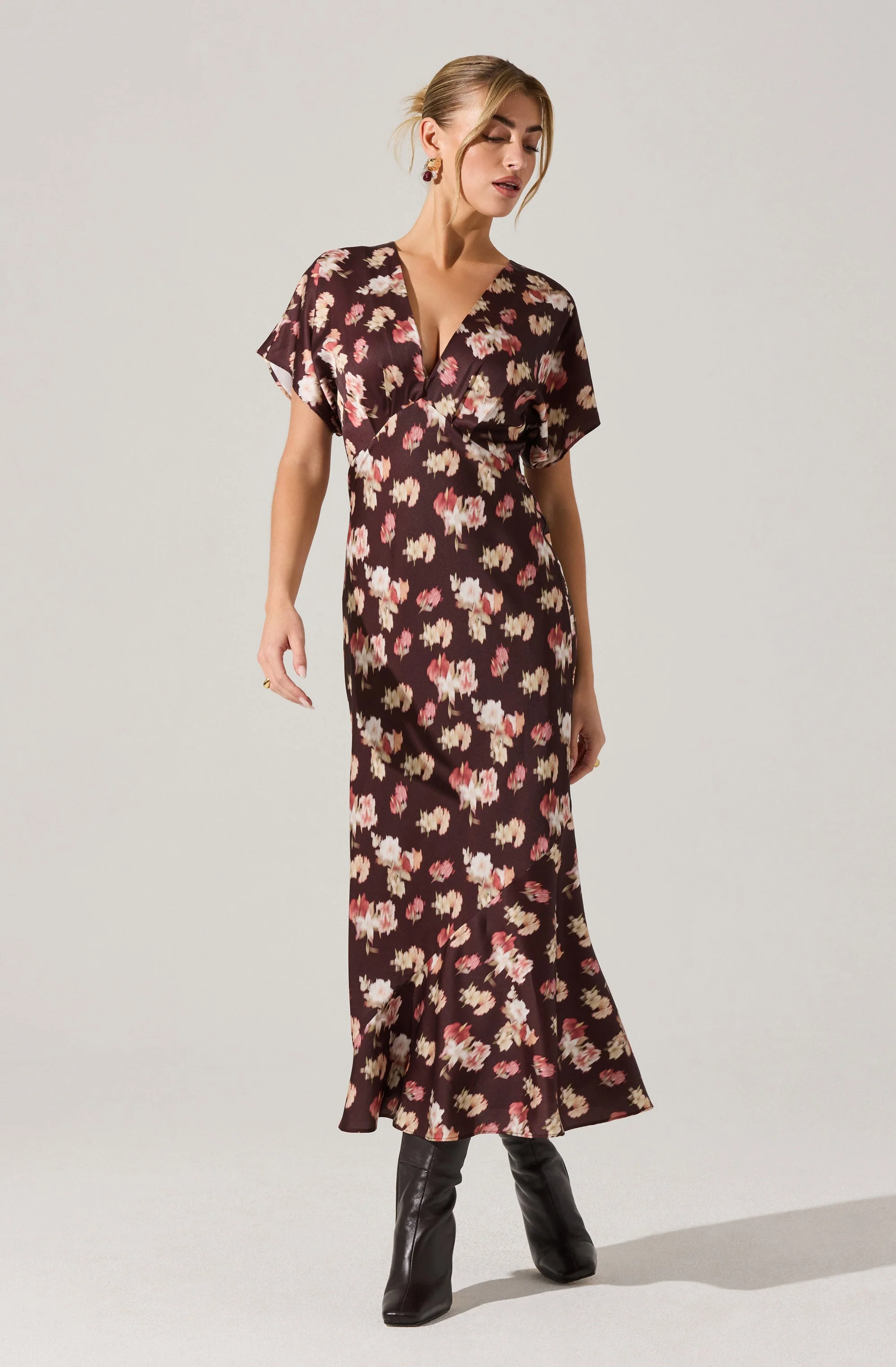 Talyha Floral Satin V-Neck Dress