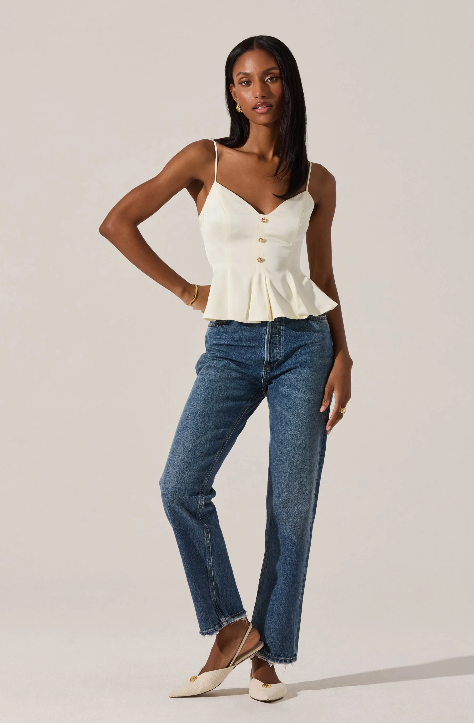 Paislee Satin Pleated Peplum Top