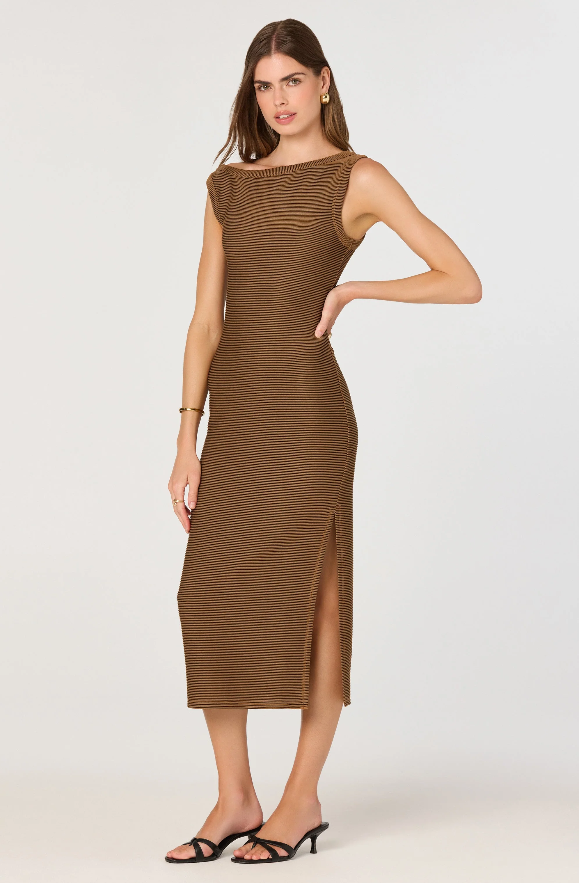 Off Shoulder Ribbed Knit Dress