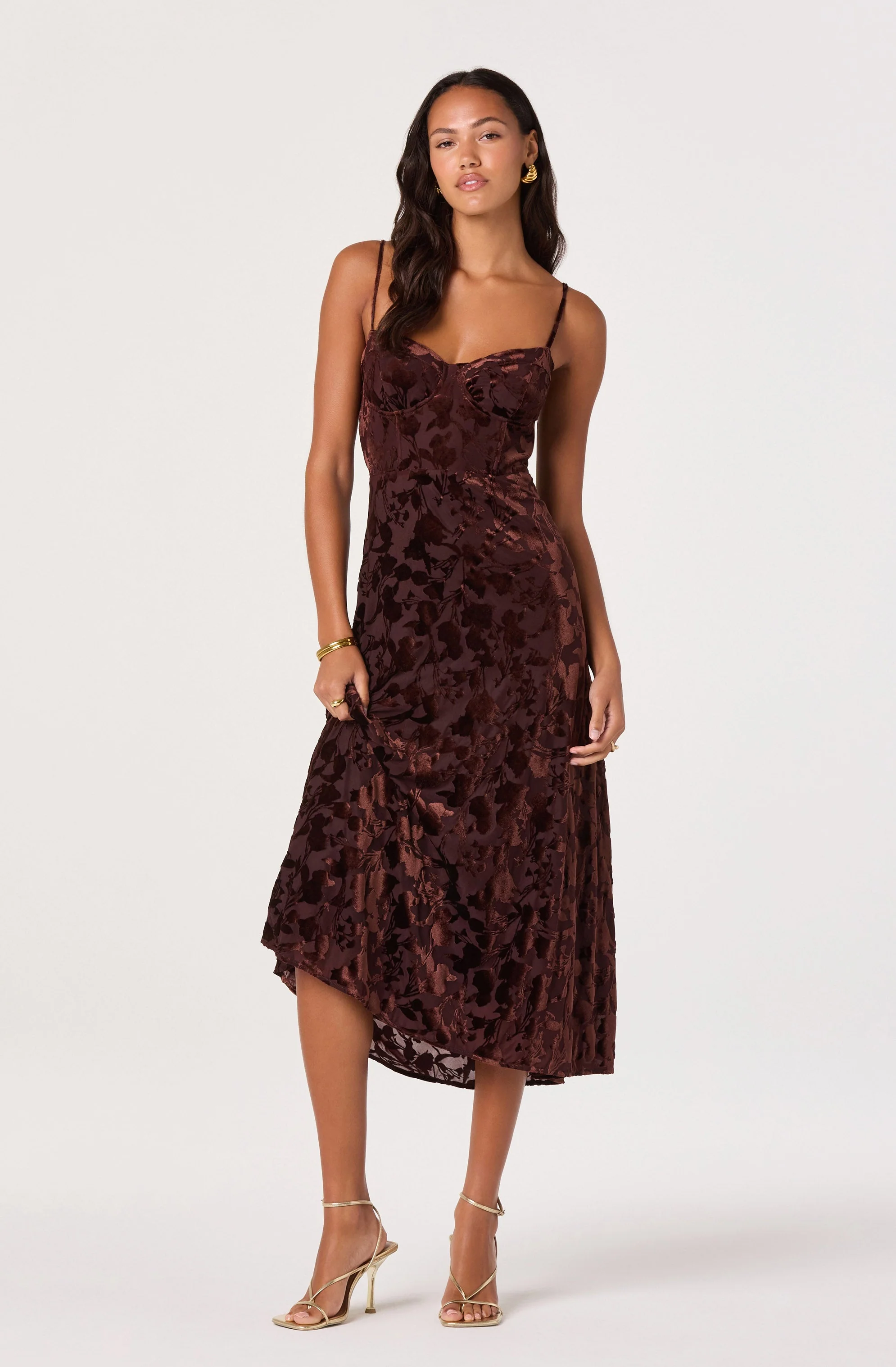 Velvet Floral Burnout Bustier Dress