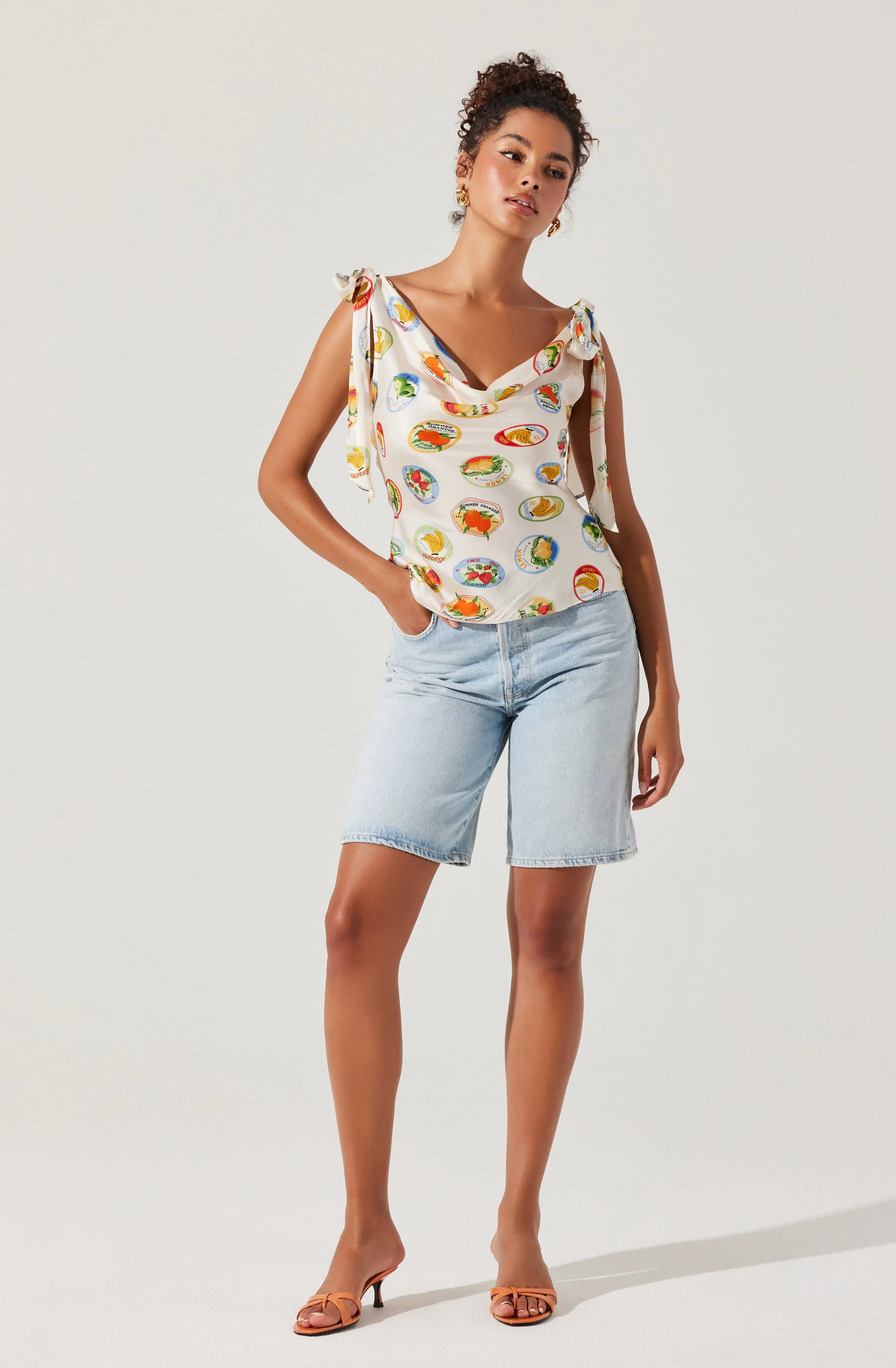 Allexina Satin Tie-Shoulder Top