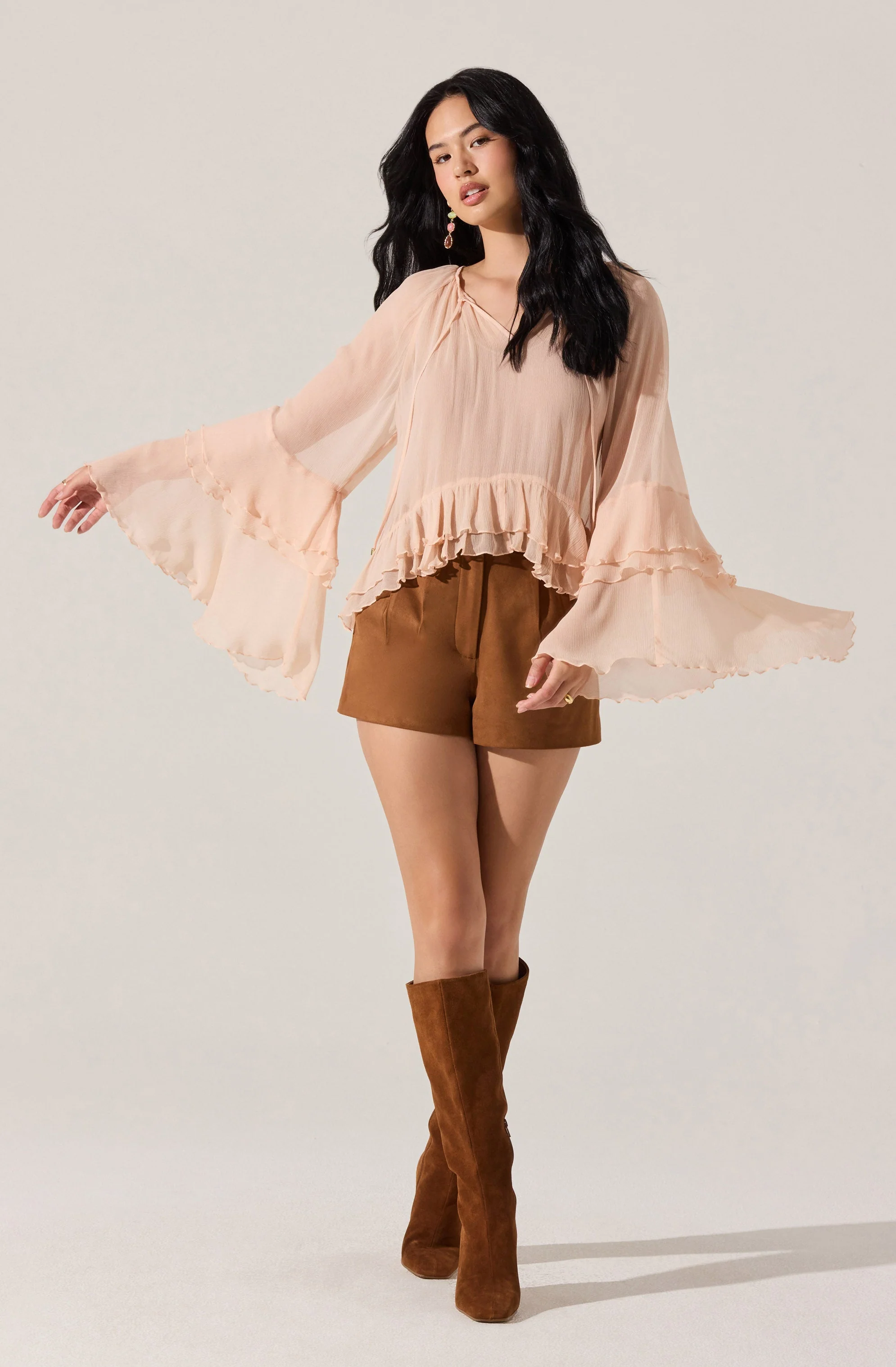 Margaery Sheer Ruffle Peplum Top