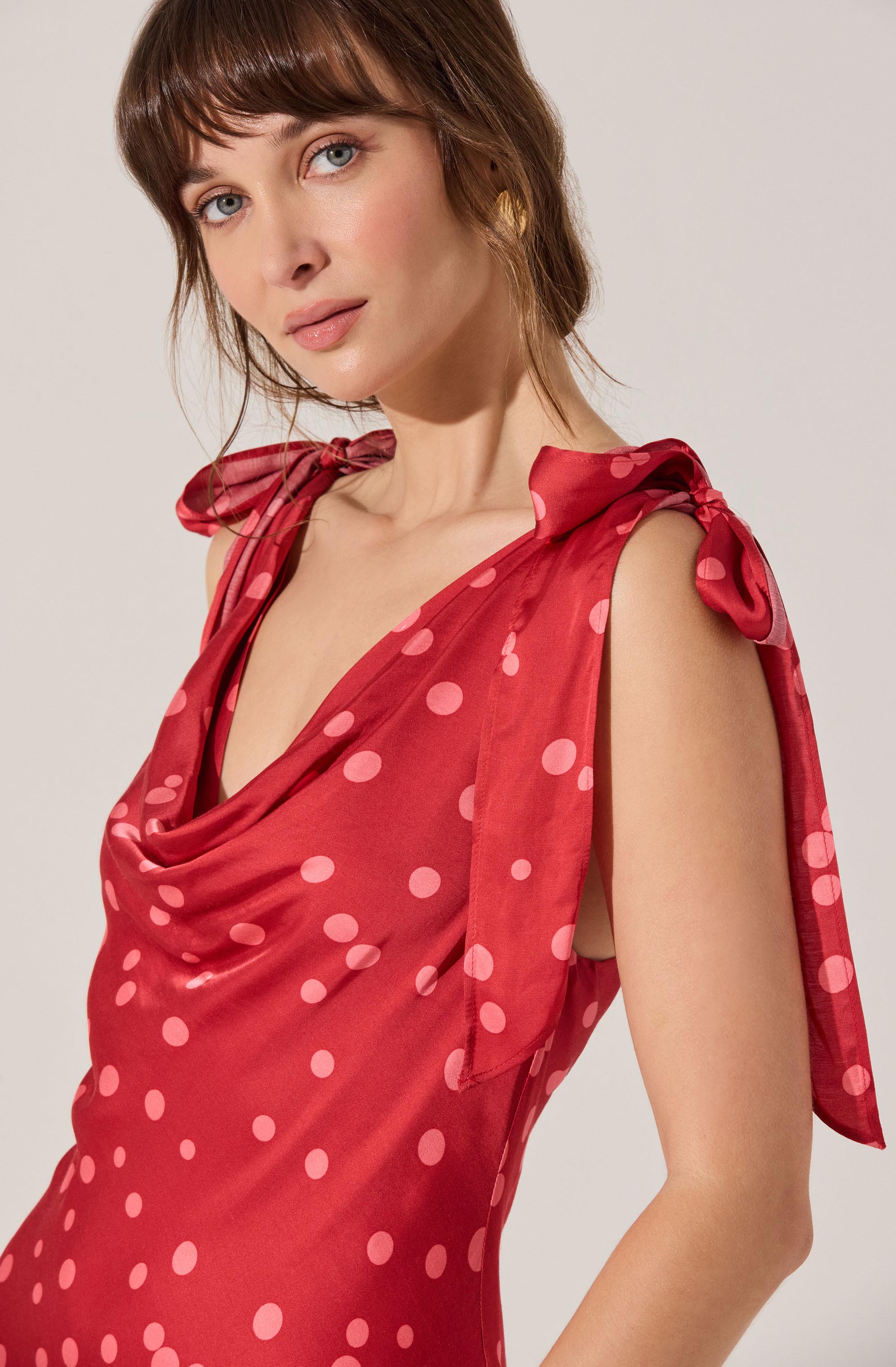 Allexina Satin Cowl Neck Midi Dress