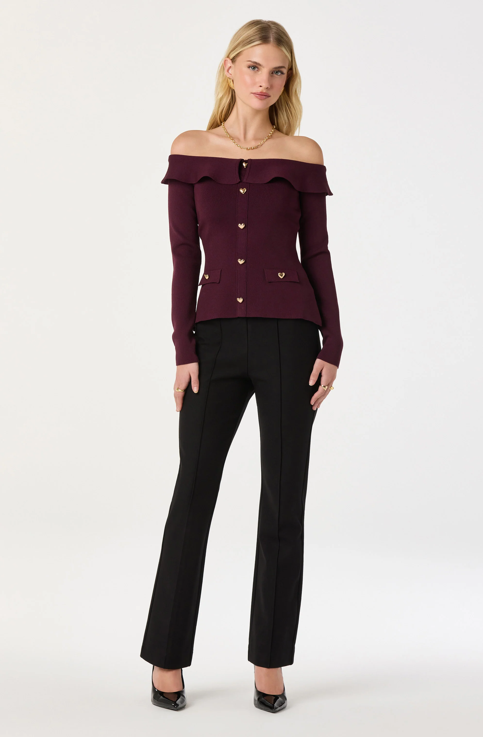 Off Shoulder Foldover Ruffle Sweater