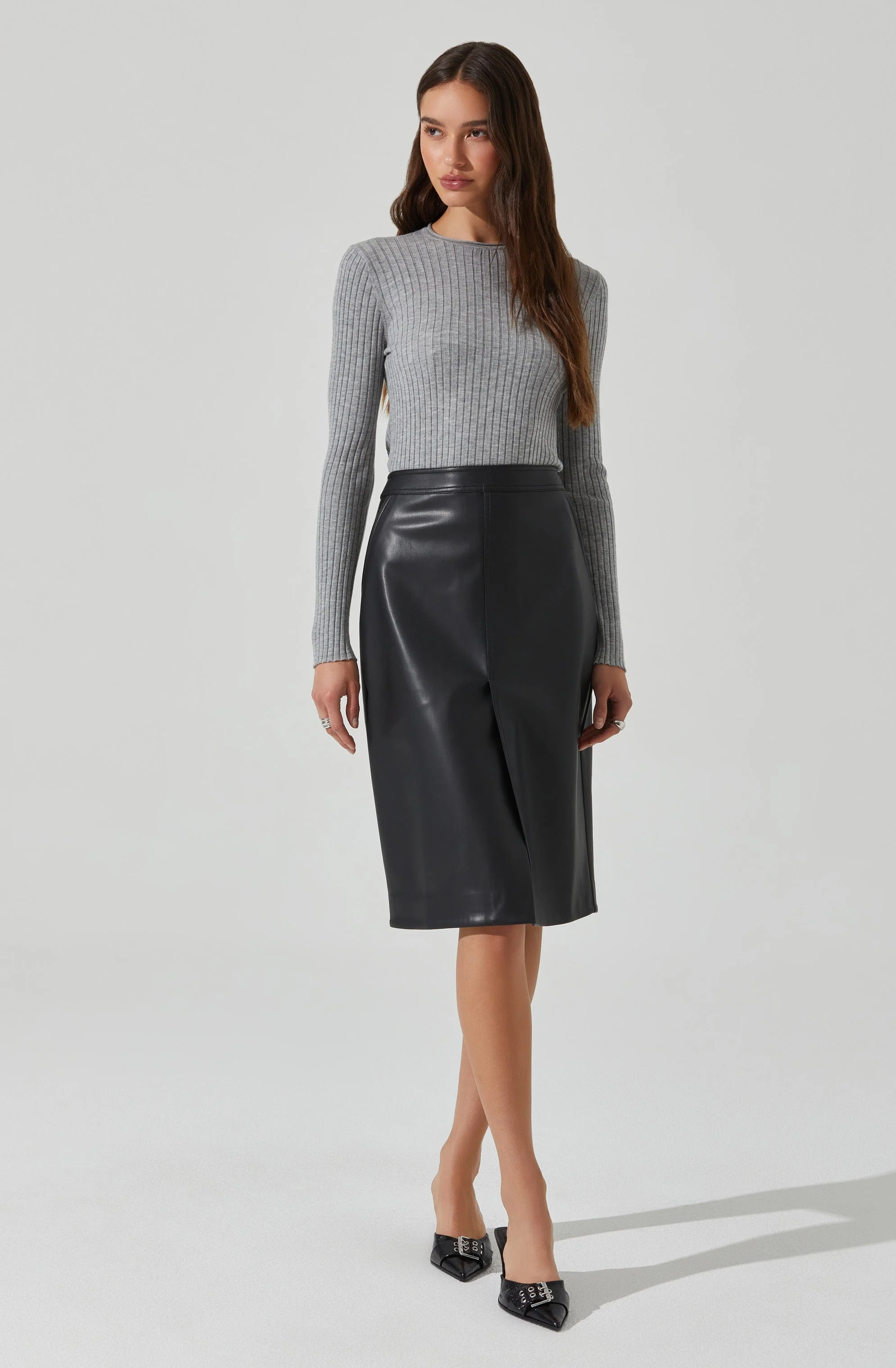 Ladonne Faux Leather Midi Skirt