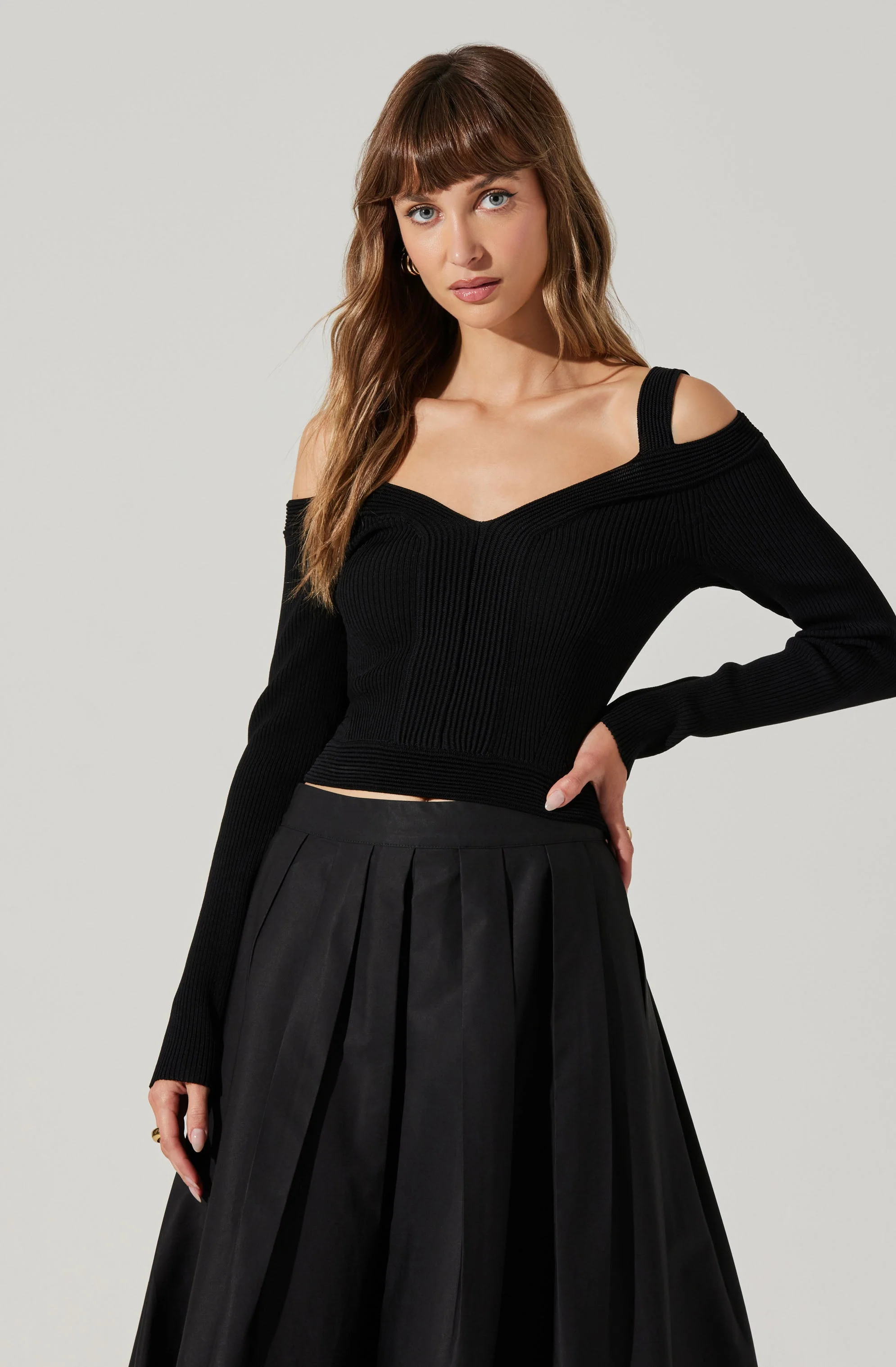 Pacey Ribbed Cold Shoulder Sweater