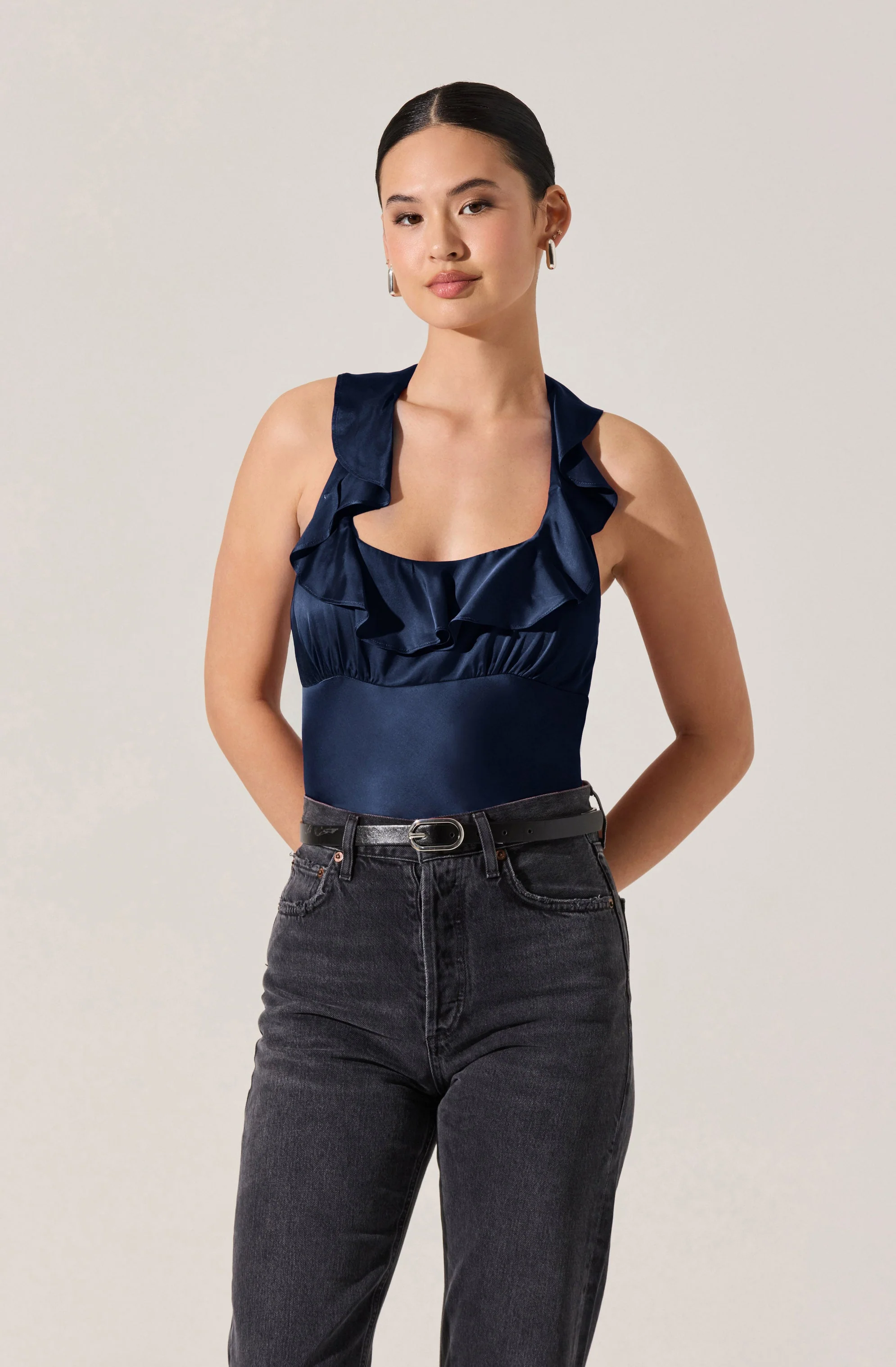 Morrigan Satin Ruffle Halter Top