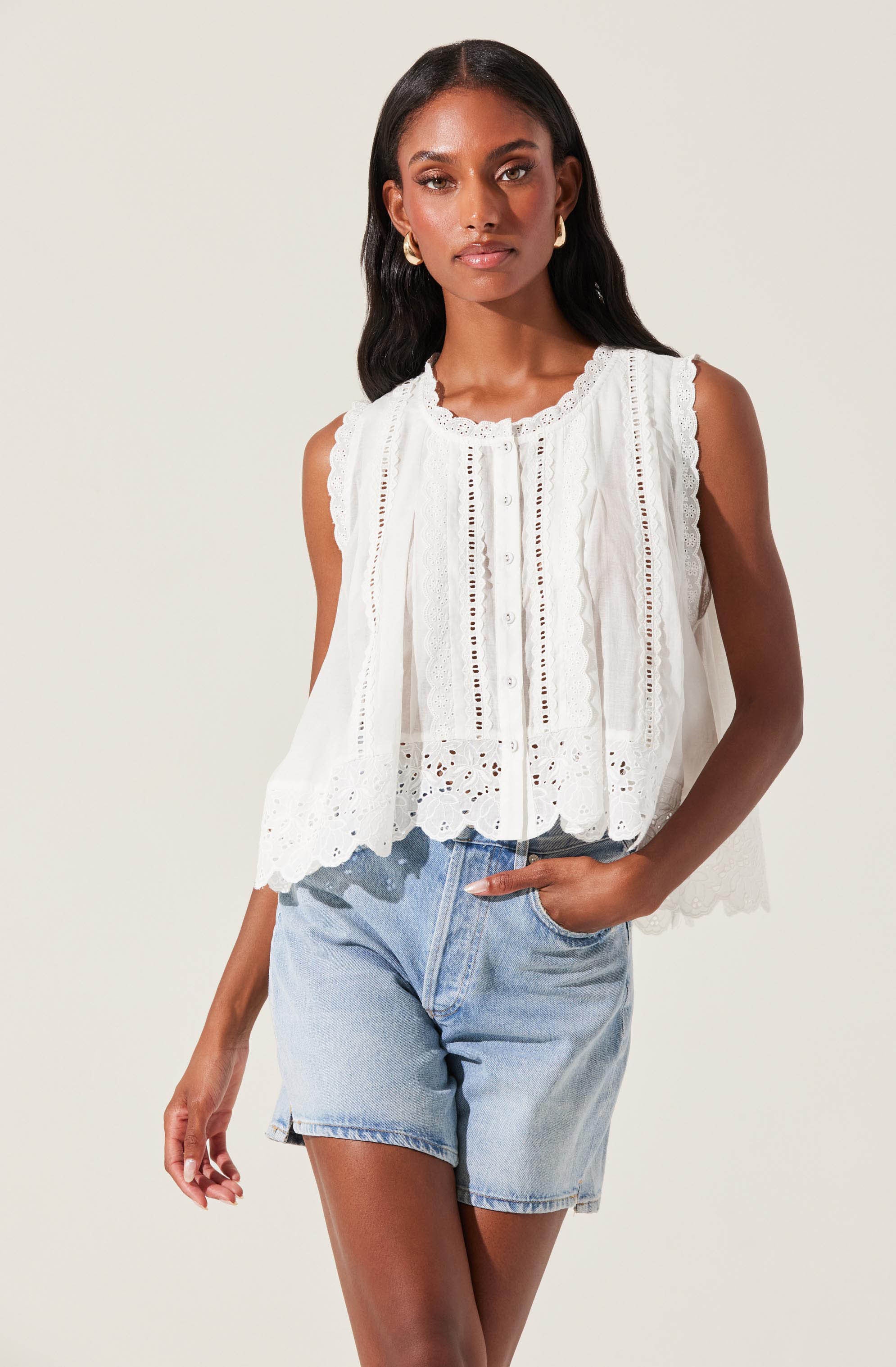 Alisa High Low Eyelet Top