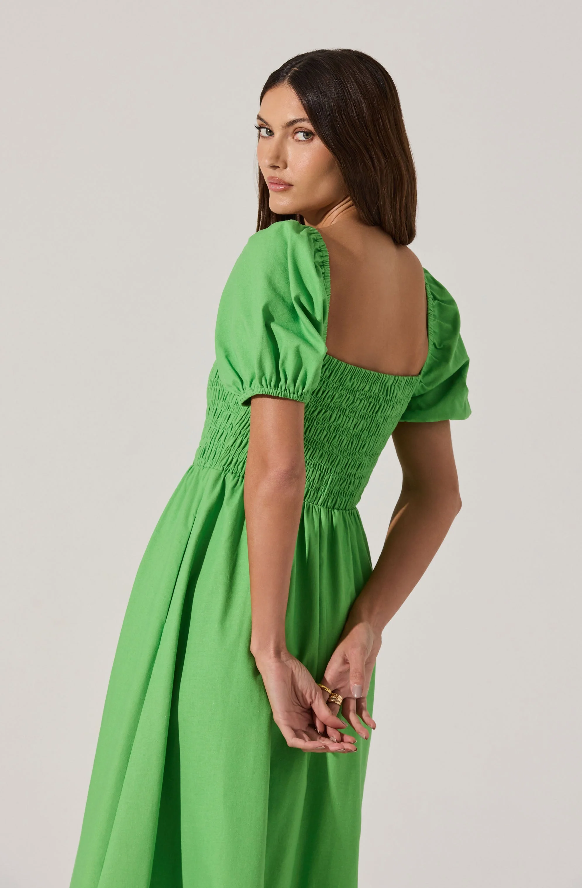 Smocked Bow Midi Dress