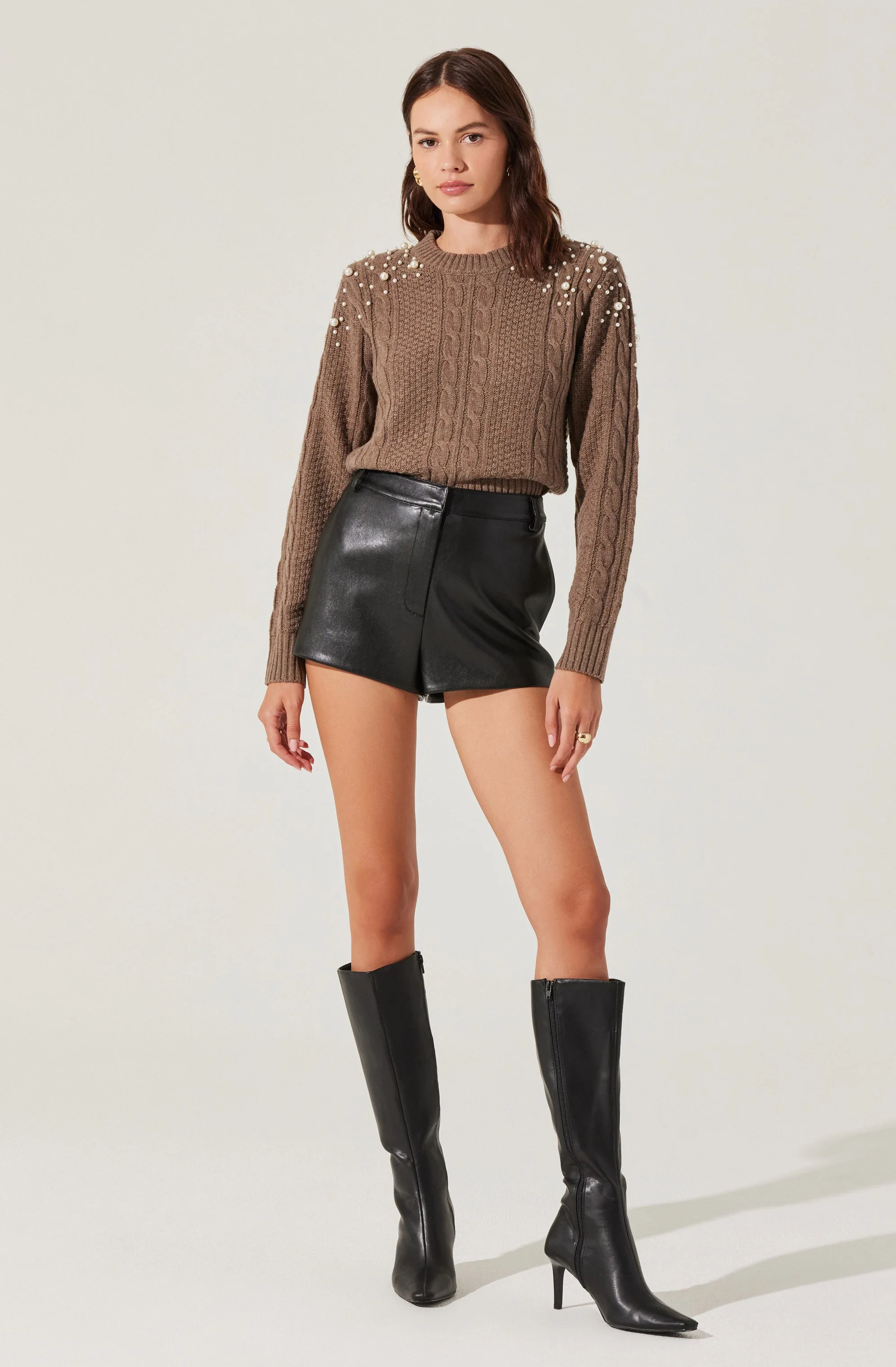 Pearl Embellished Cable Knit Sweater