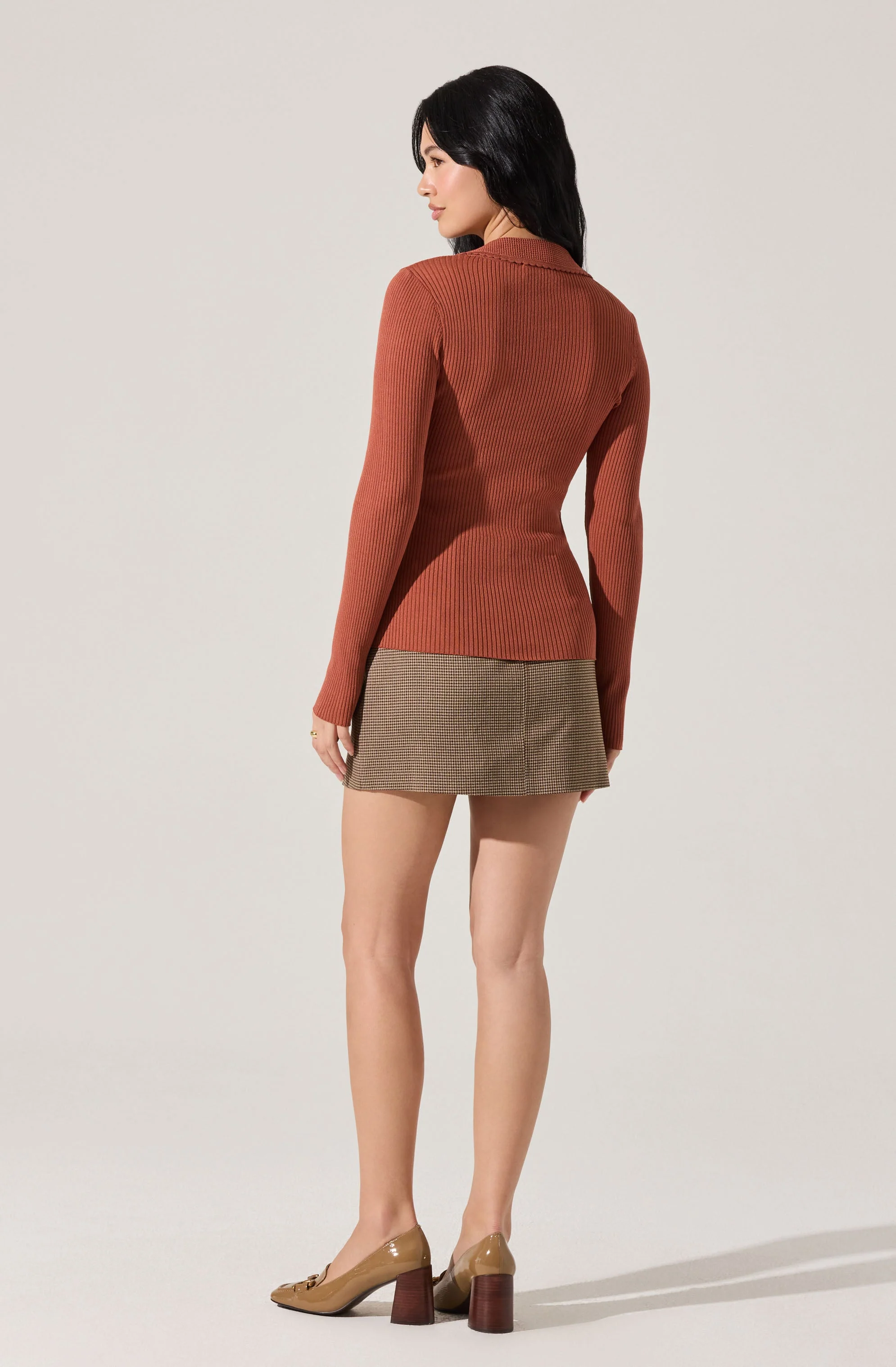 Keren Collared Ribbed Knit Cardigan