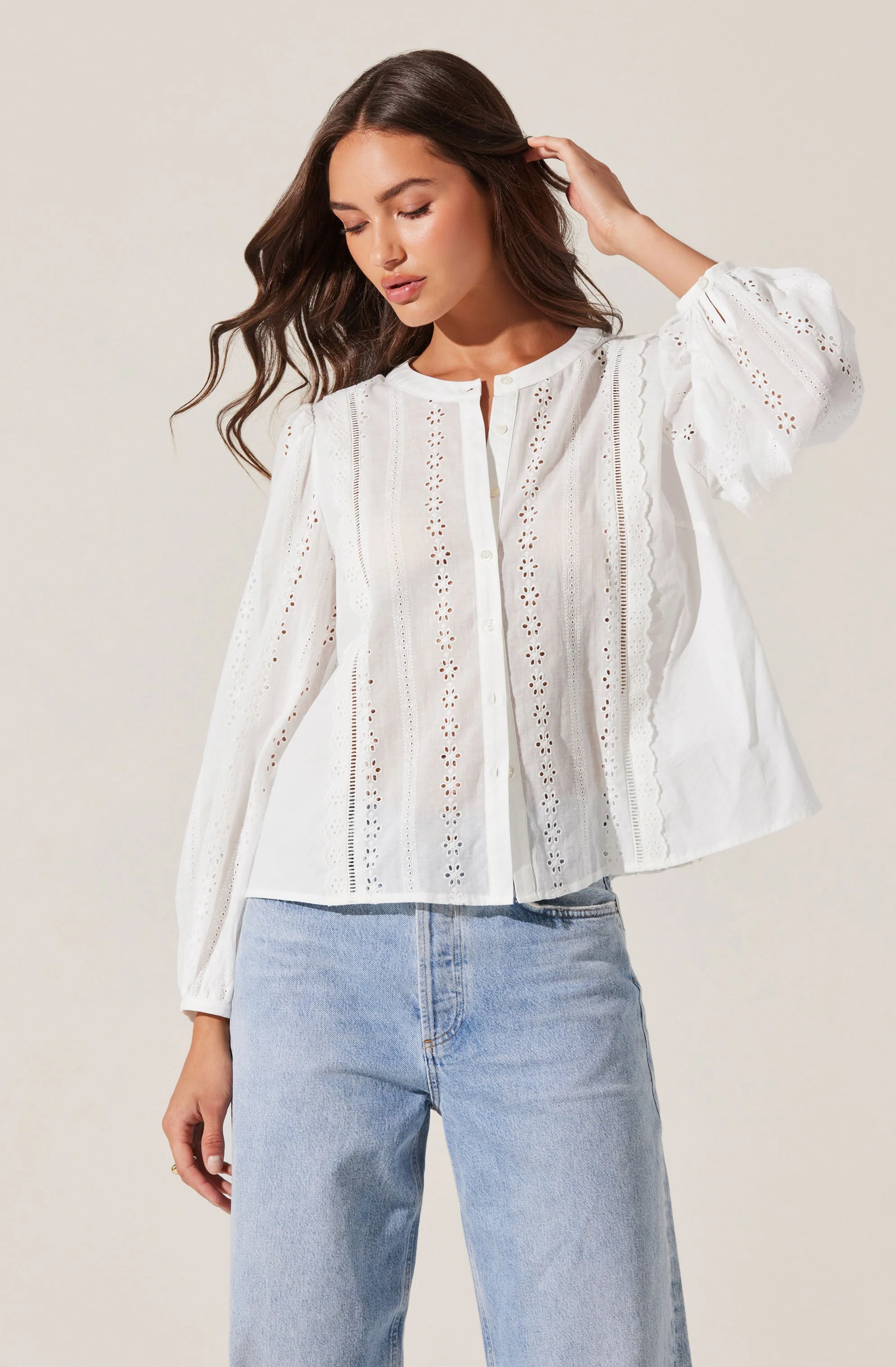 Aneska Broderie Button Up Top