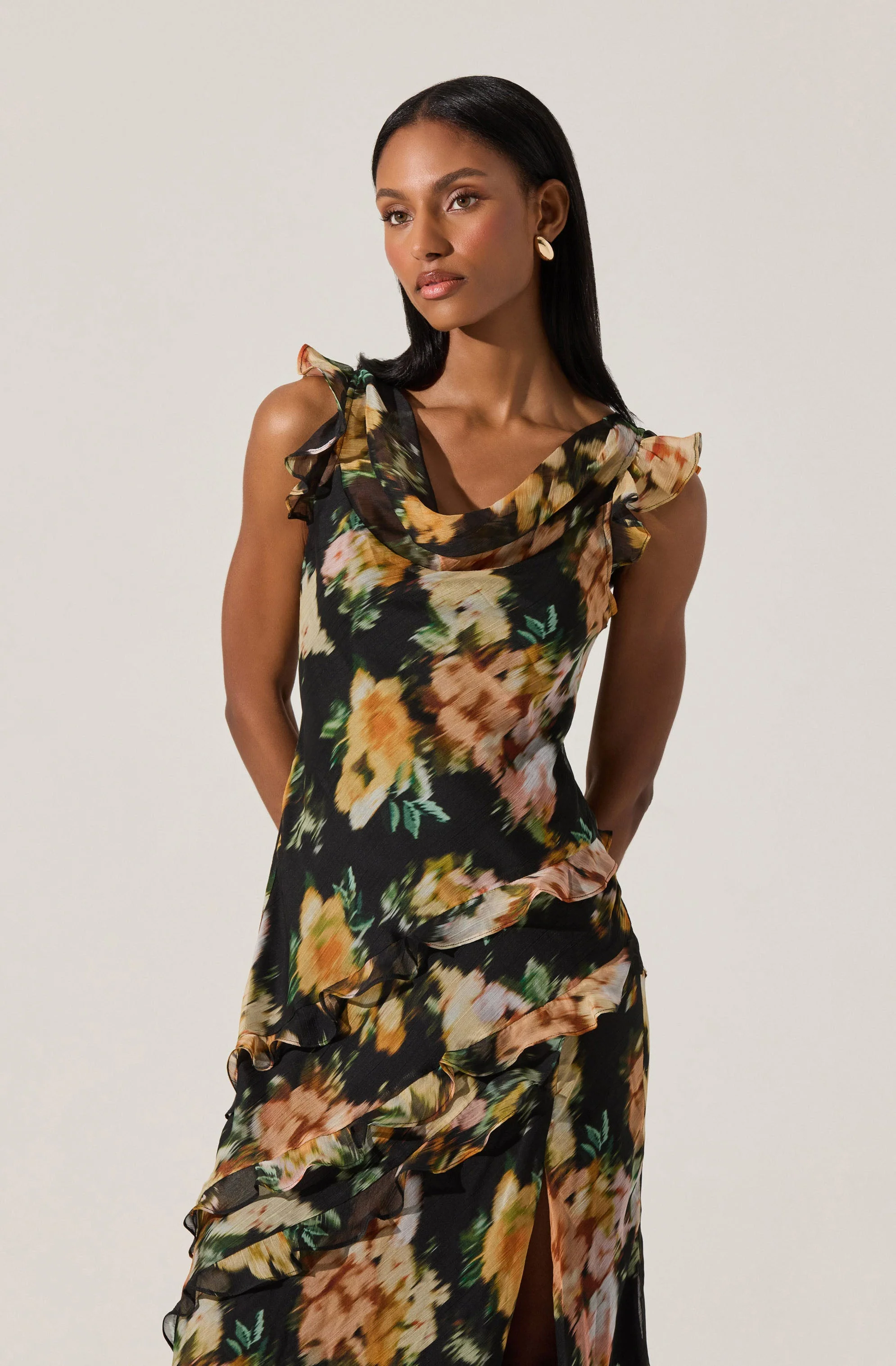 Alinta Ruffle Cowl Neck Dress