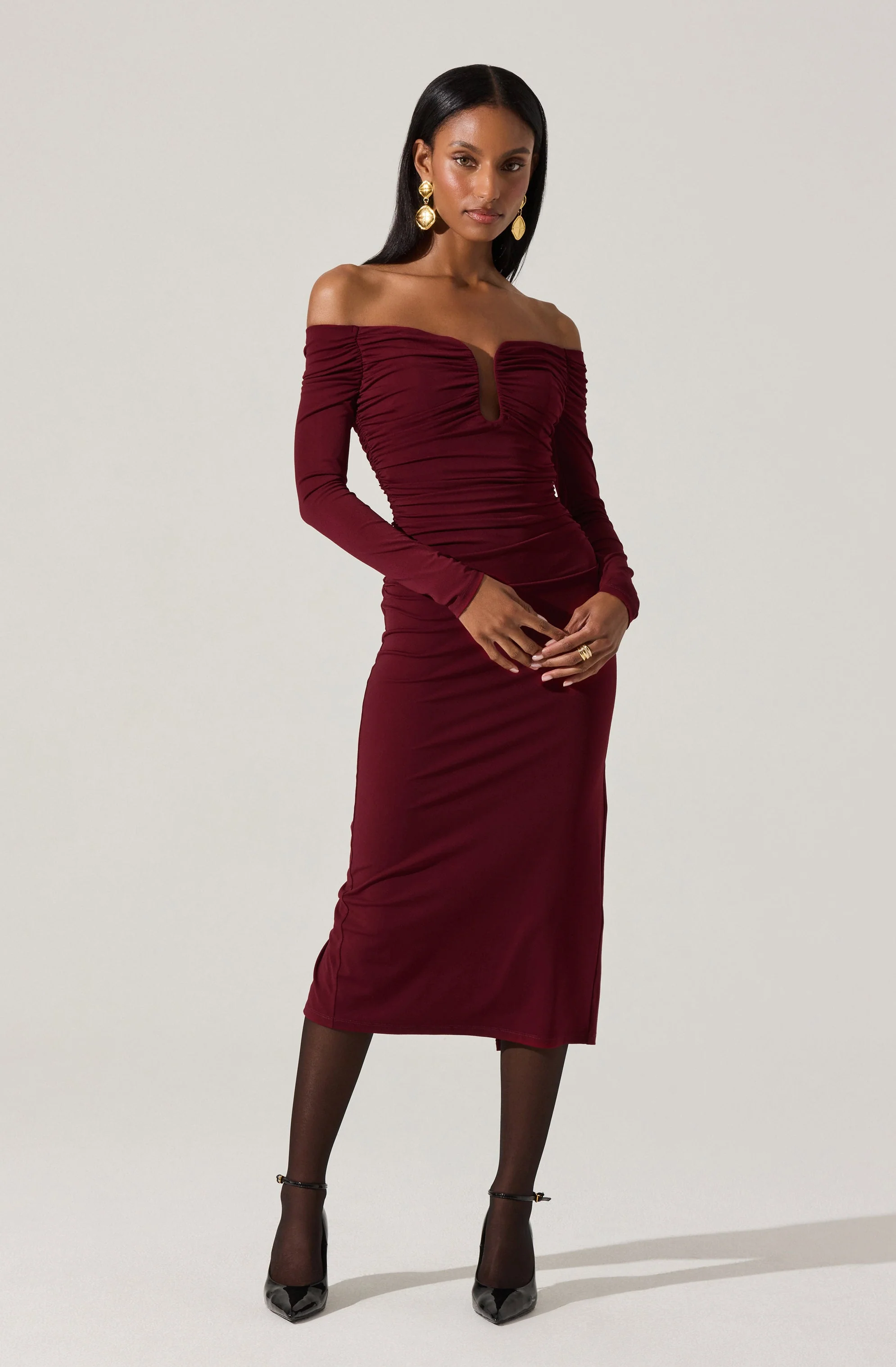 Lovinia Ruched Off Shoulder Dress