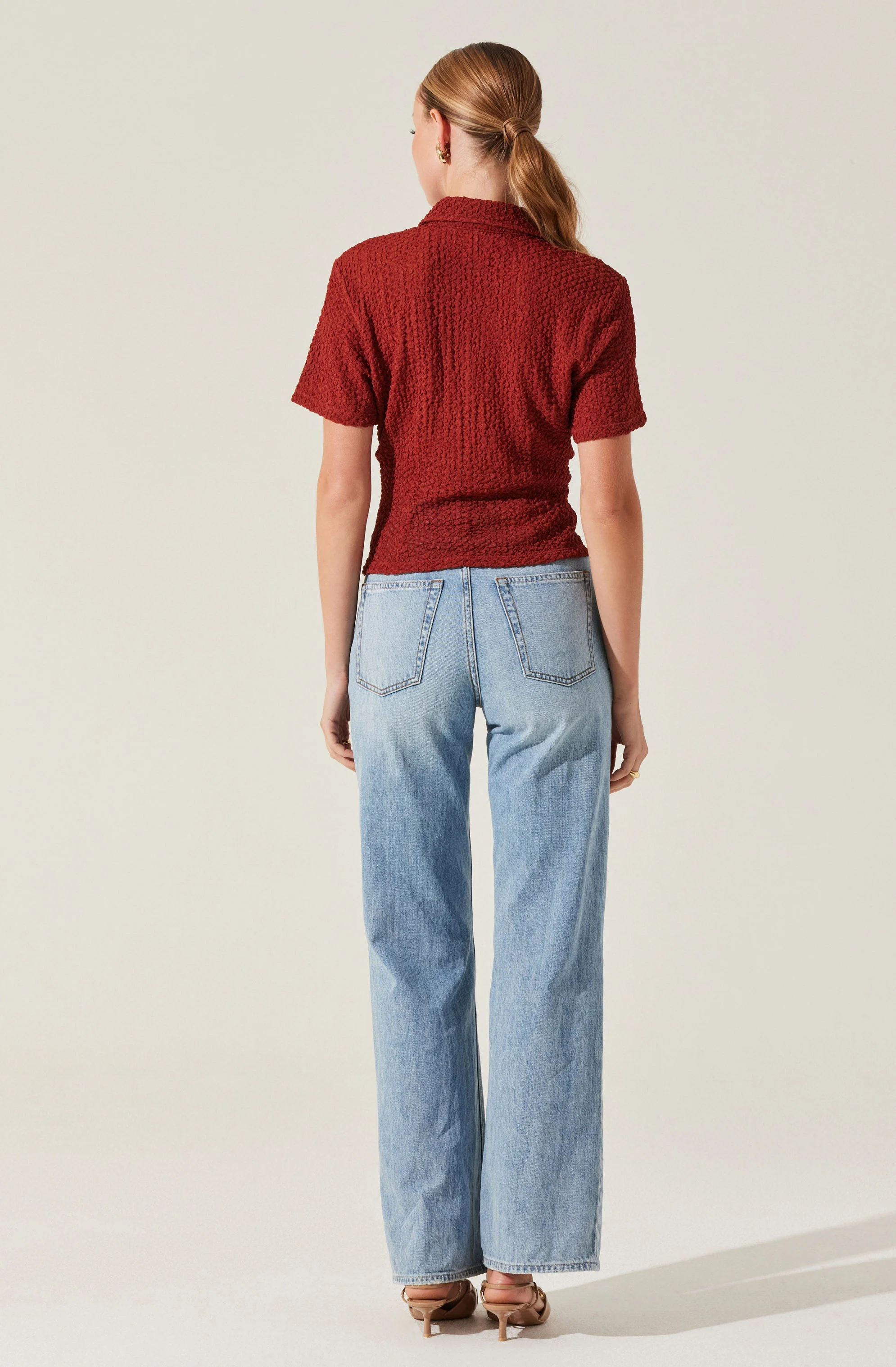 Textured Collared Hook-Closure Top