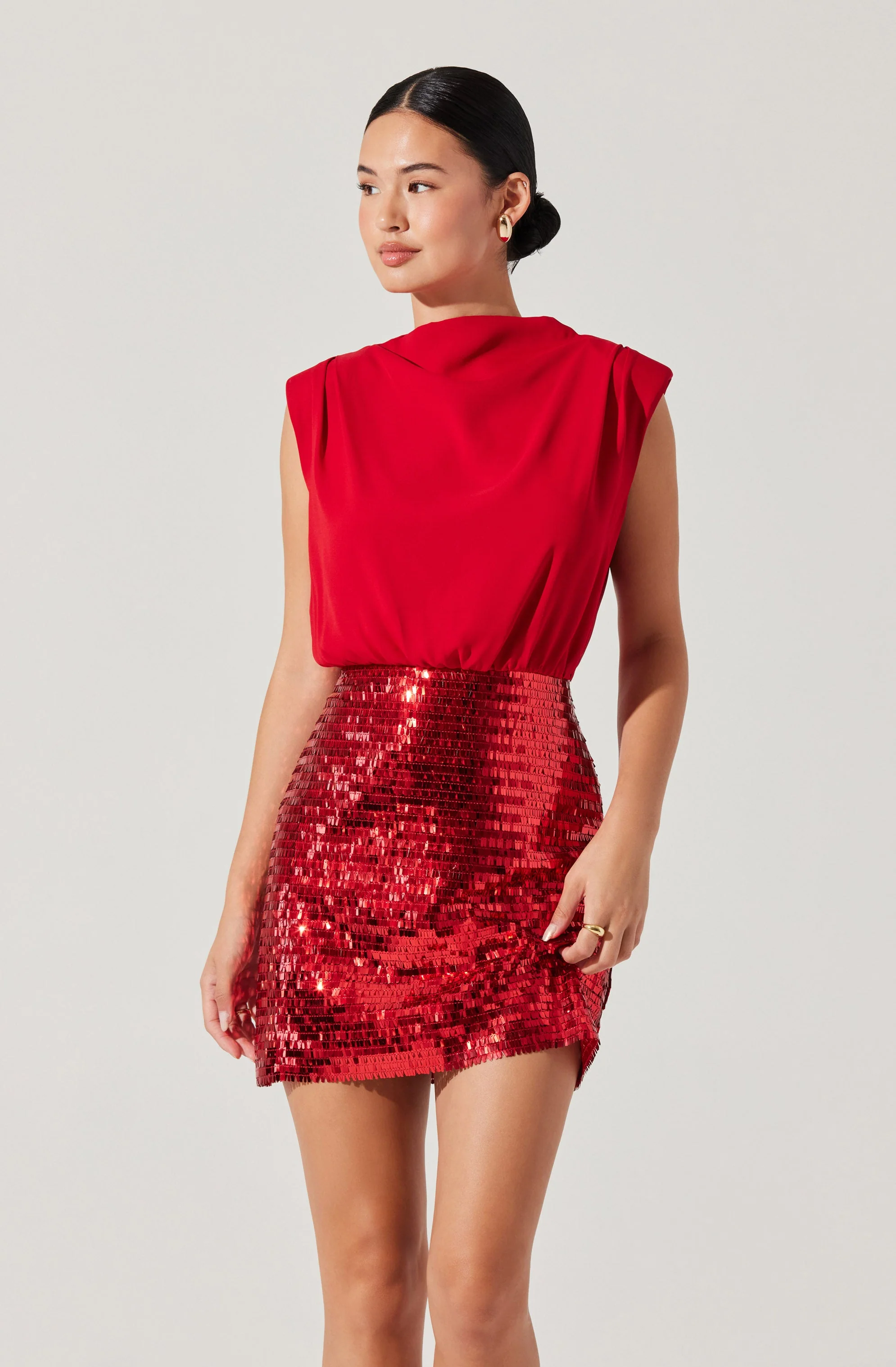 Sequin Mixed Media Mini Dress