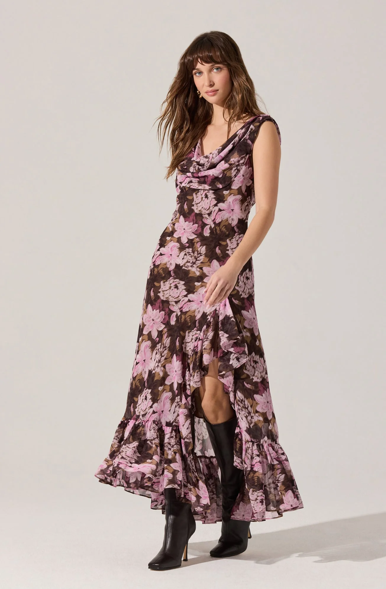 Cecilia Floral Cowl Neck Maxi Dress