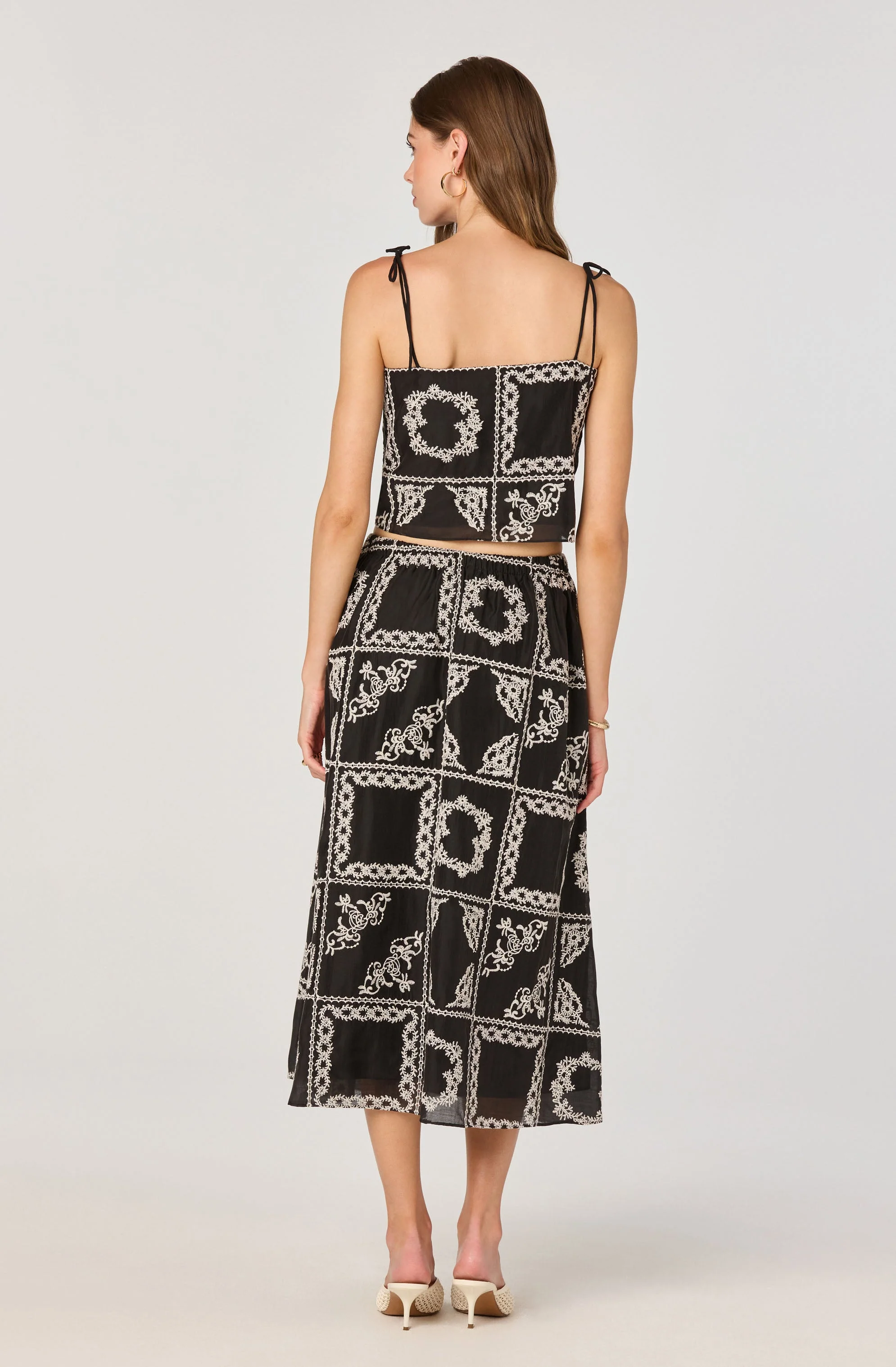 Embroidered Cutwork Midi Skirt