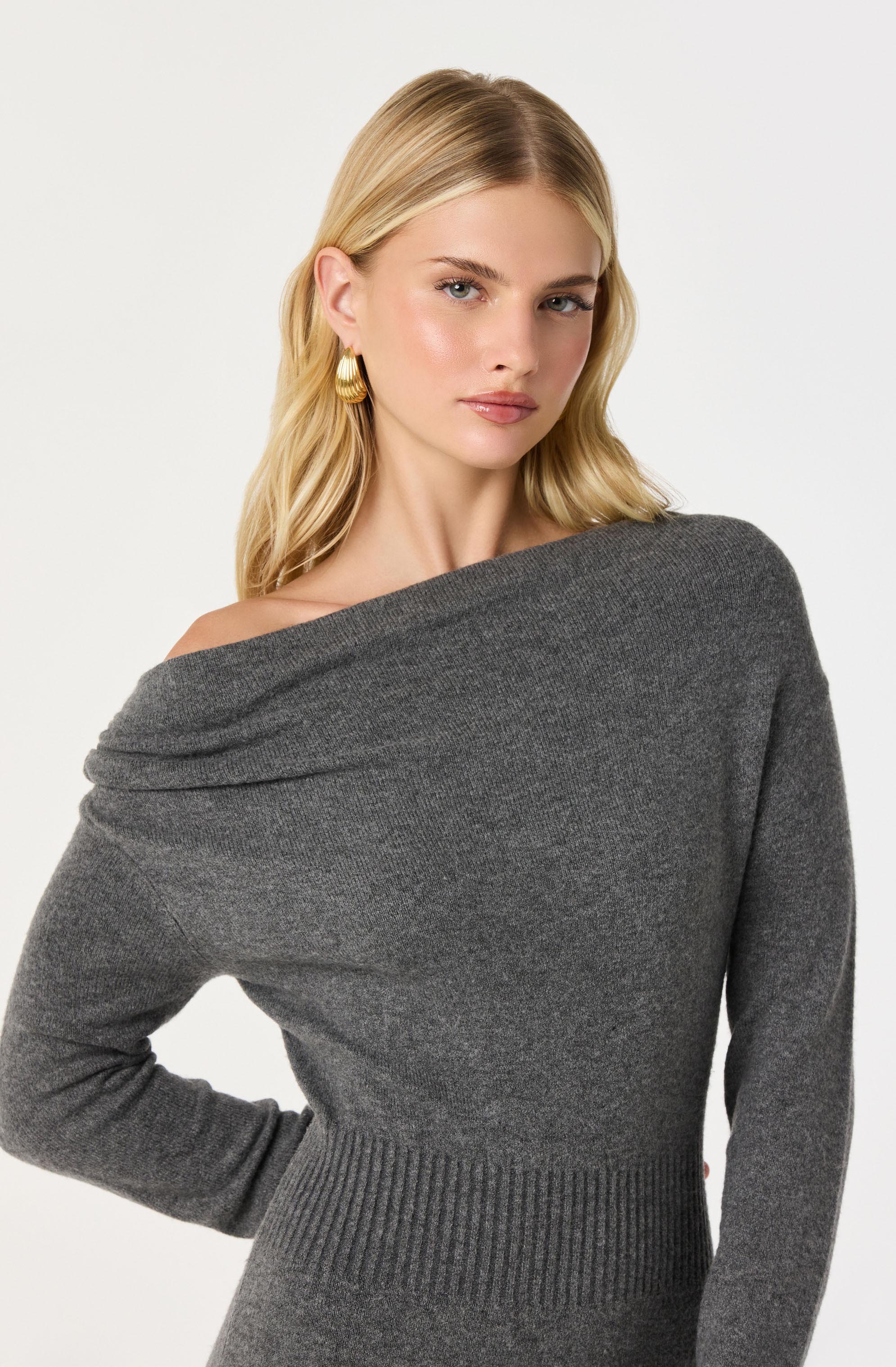 One Shoulder Midi Sweater Dress