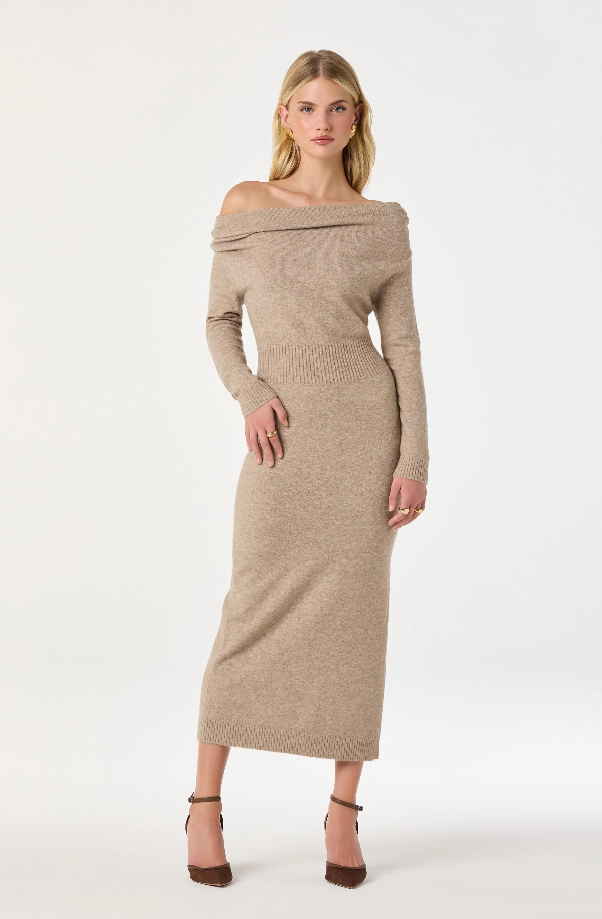 One Shoulder Midi Sweater Dress