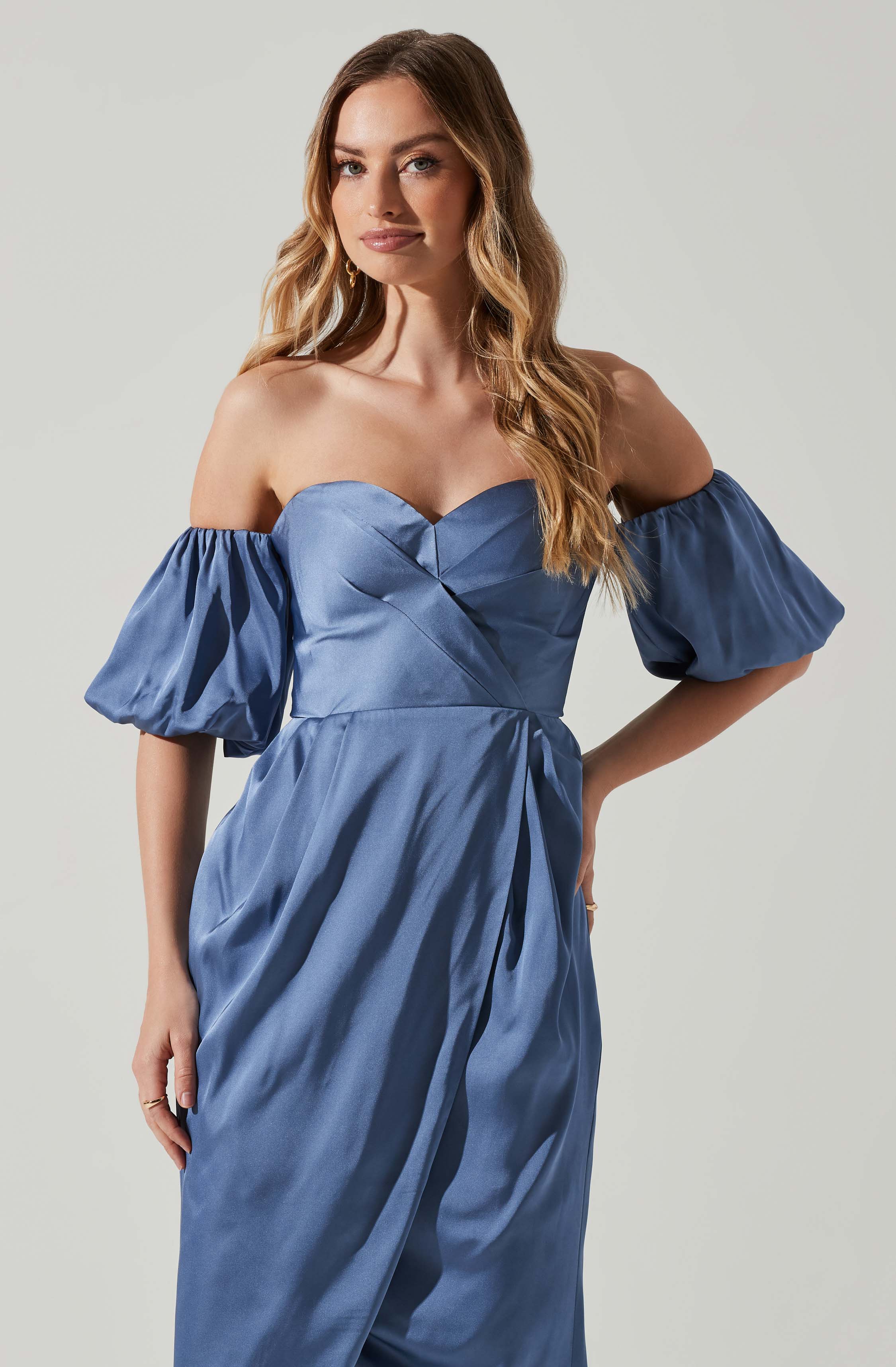 Zurina Off Shoulder Puff Sleeve Midi Dress