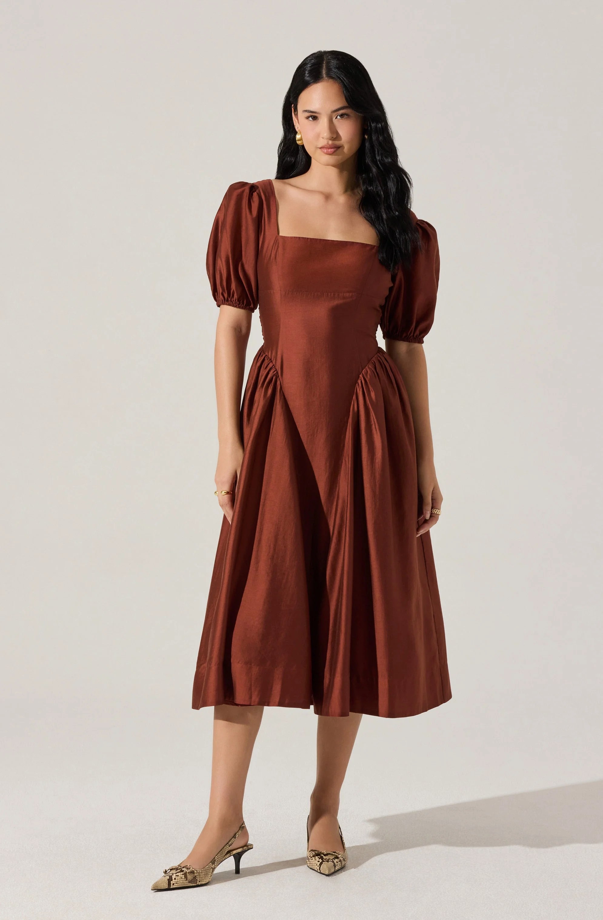 Keairra Puff Sleeve Midi Dress