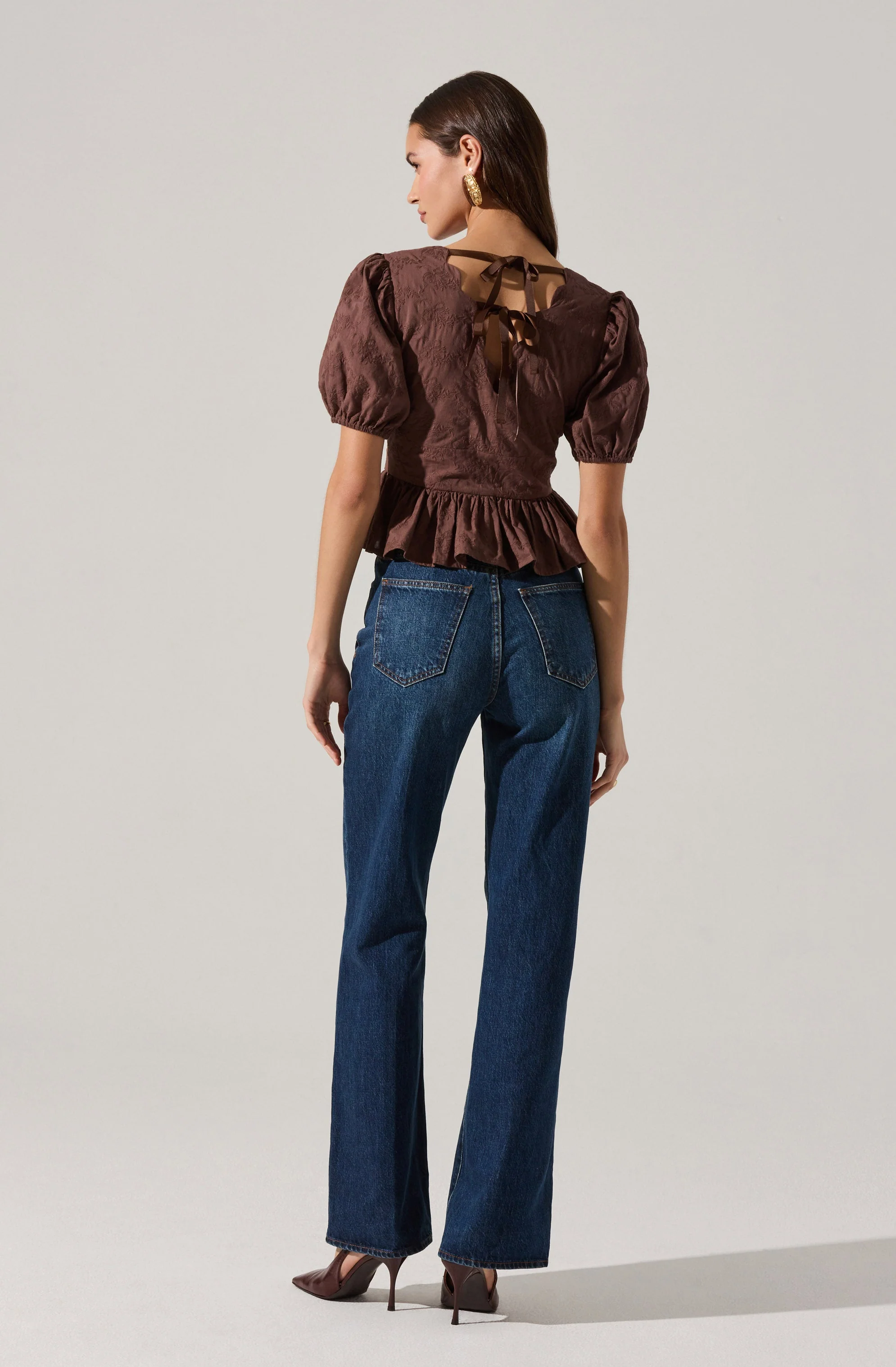 Arely Scalloped V-Neck Peplum Top