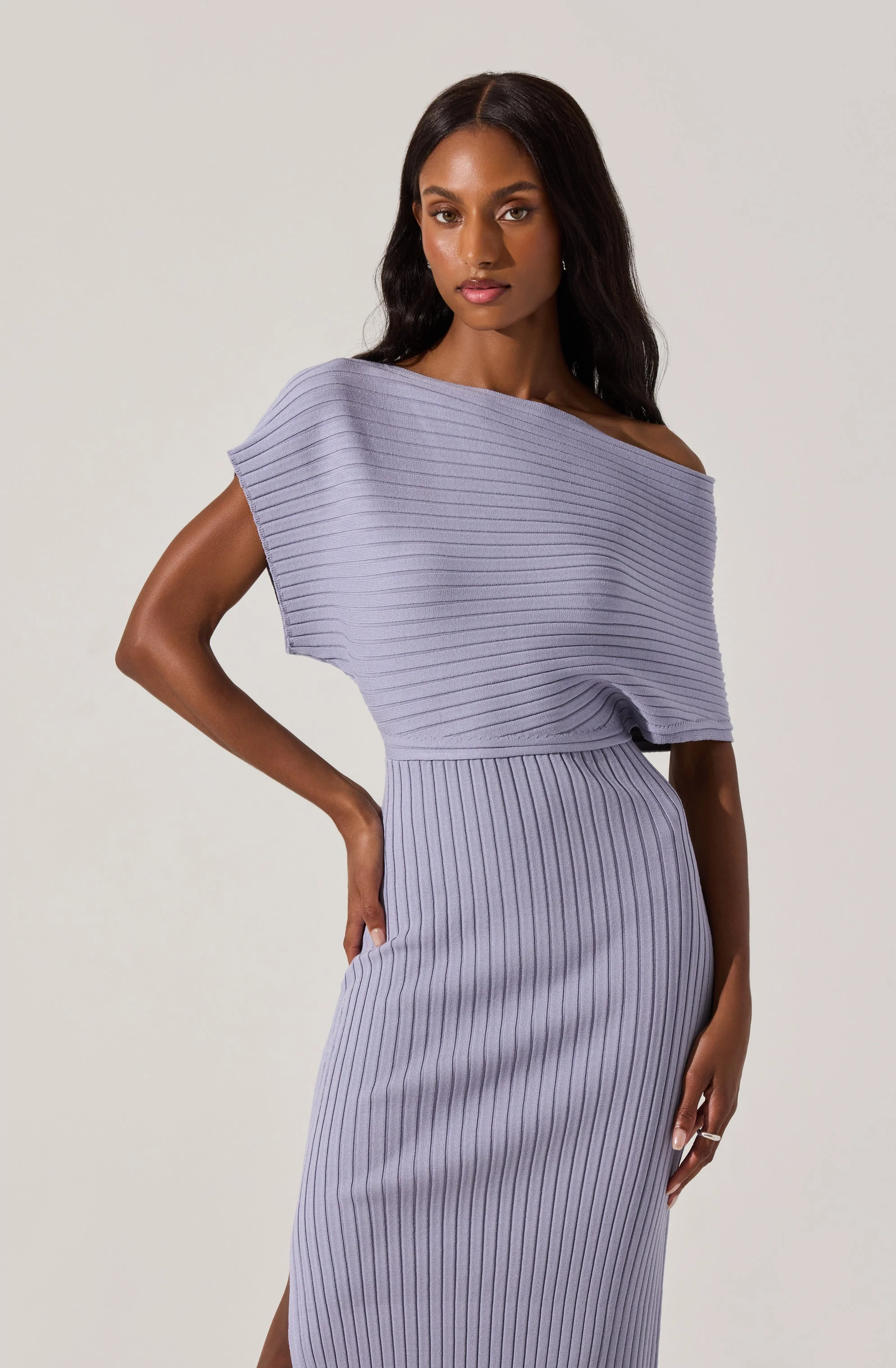 Off Shoulder Ribbed Sweater Dress