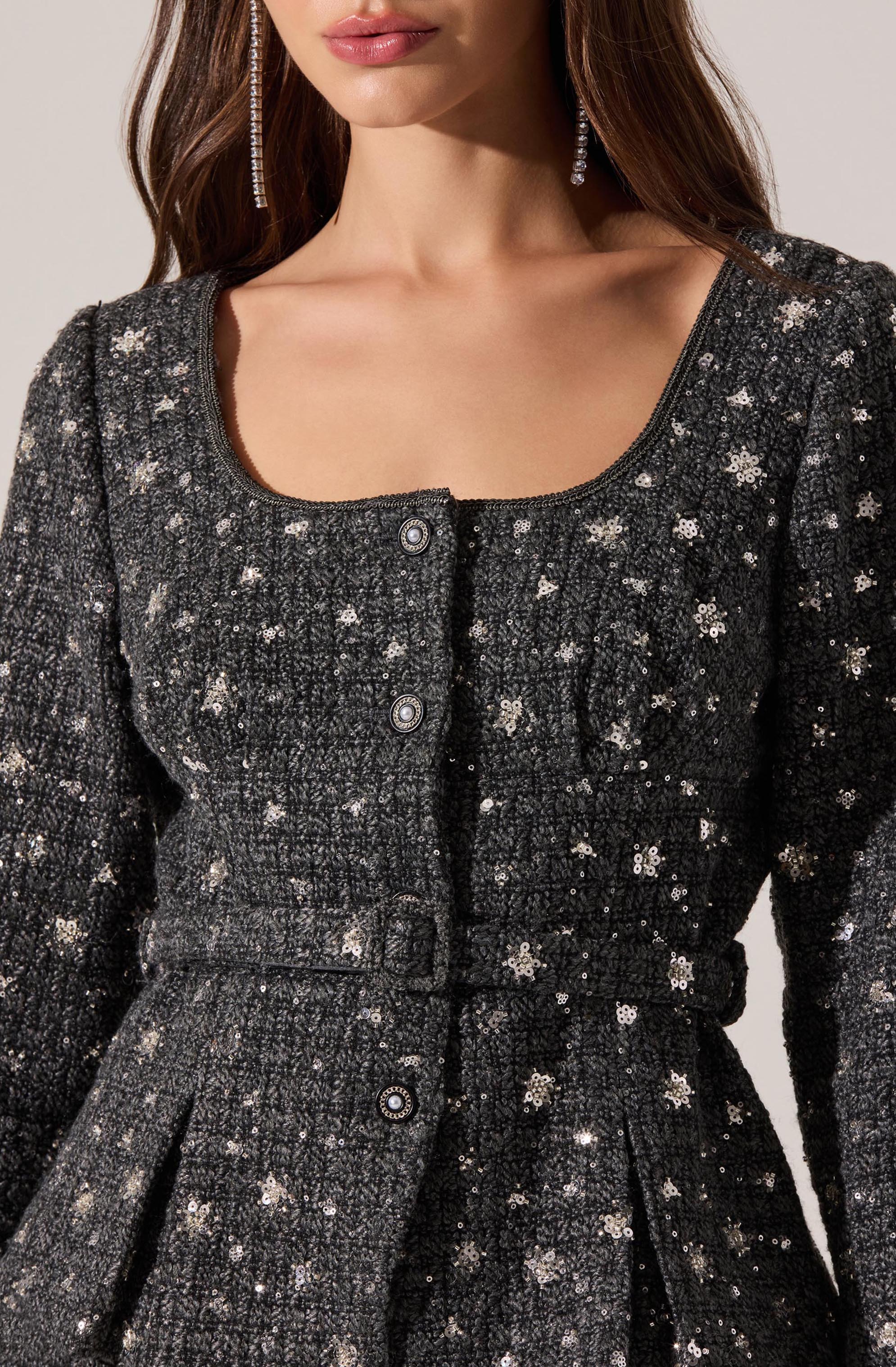 Carolyn Embellished Pleated Belted Blazer