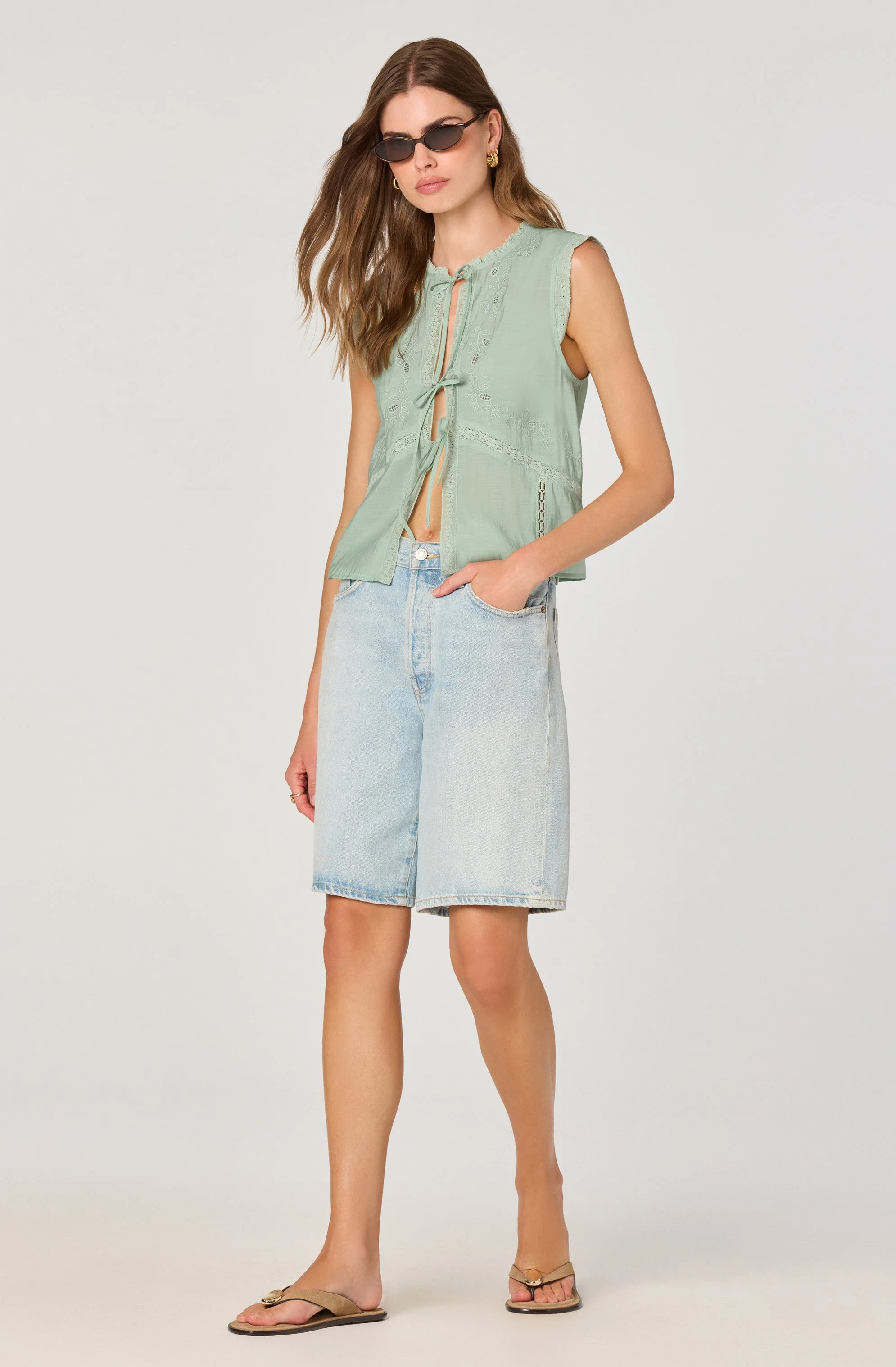 Lace Trim Tie-Front Top