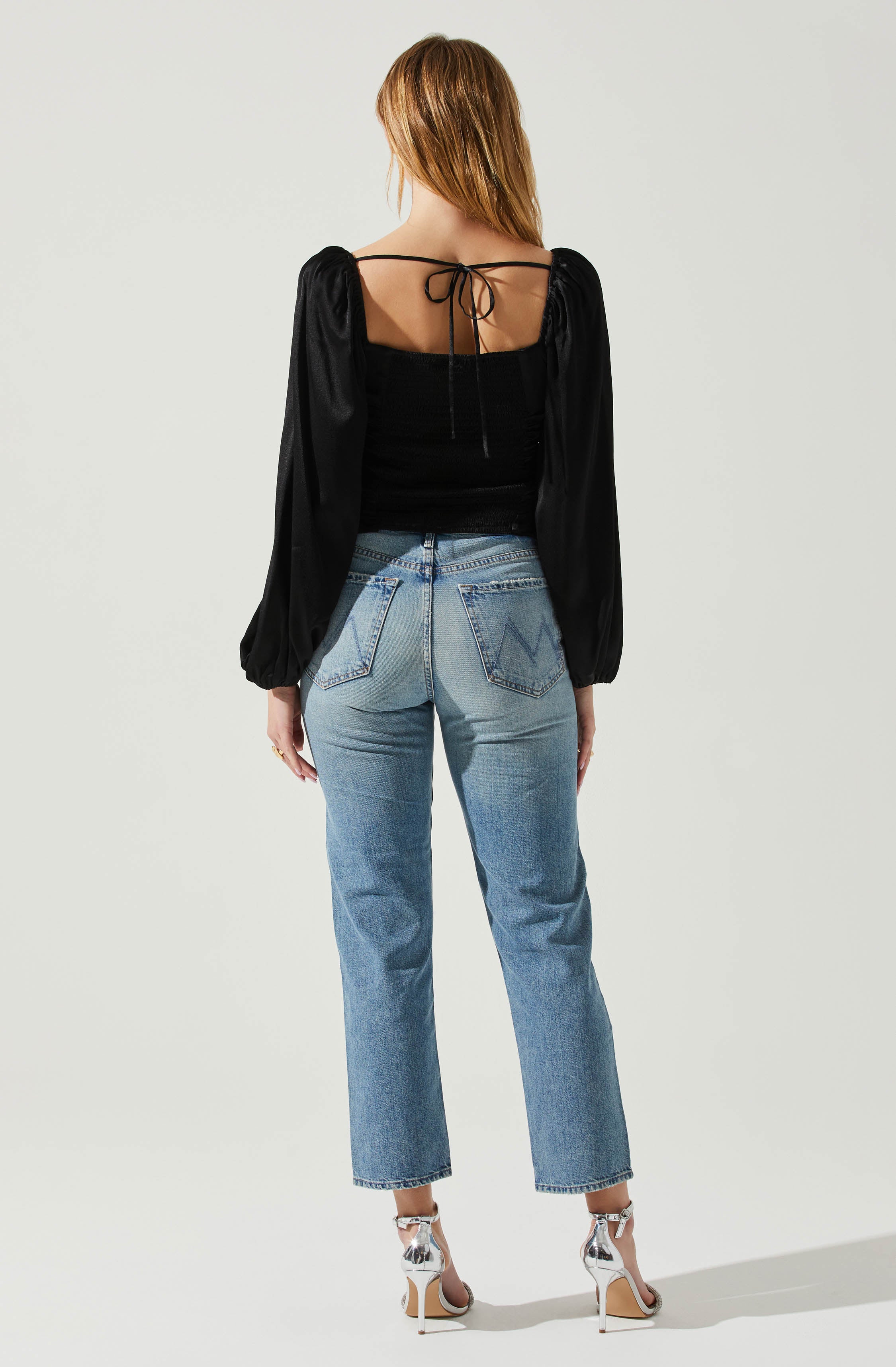 Yamuna Rhinestone Trim Long Sleeve Top