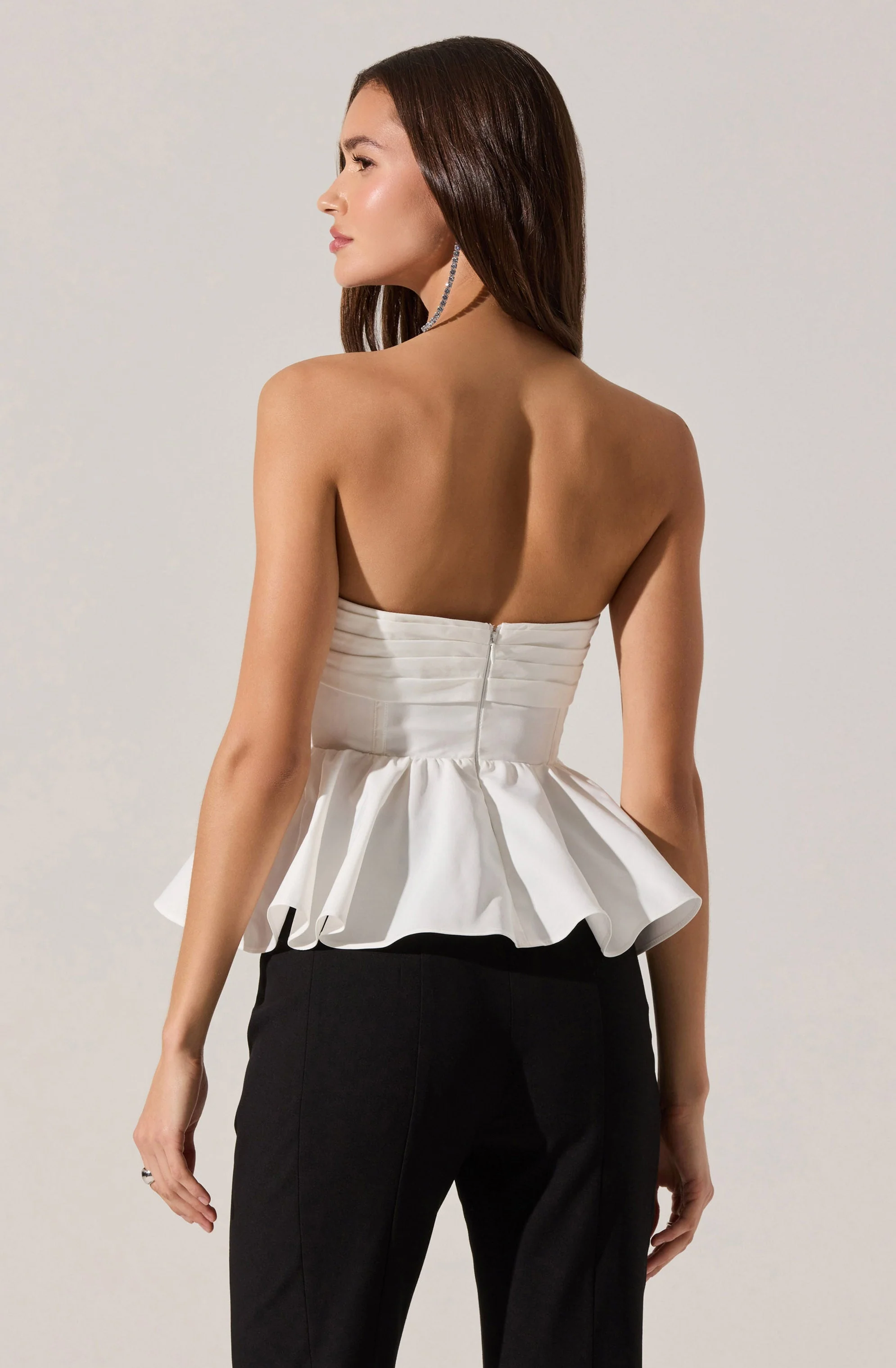 Melia Strapless Pleated Peplum Top
