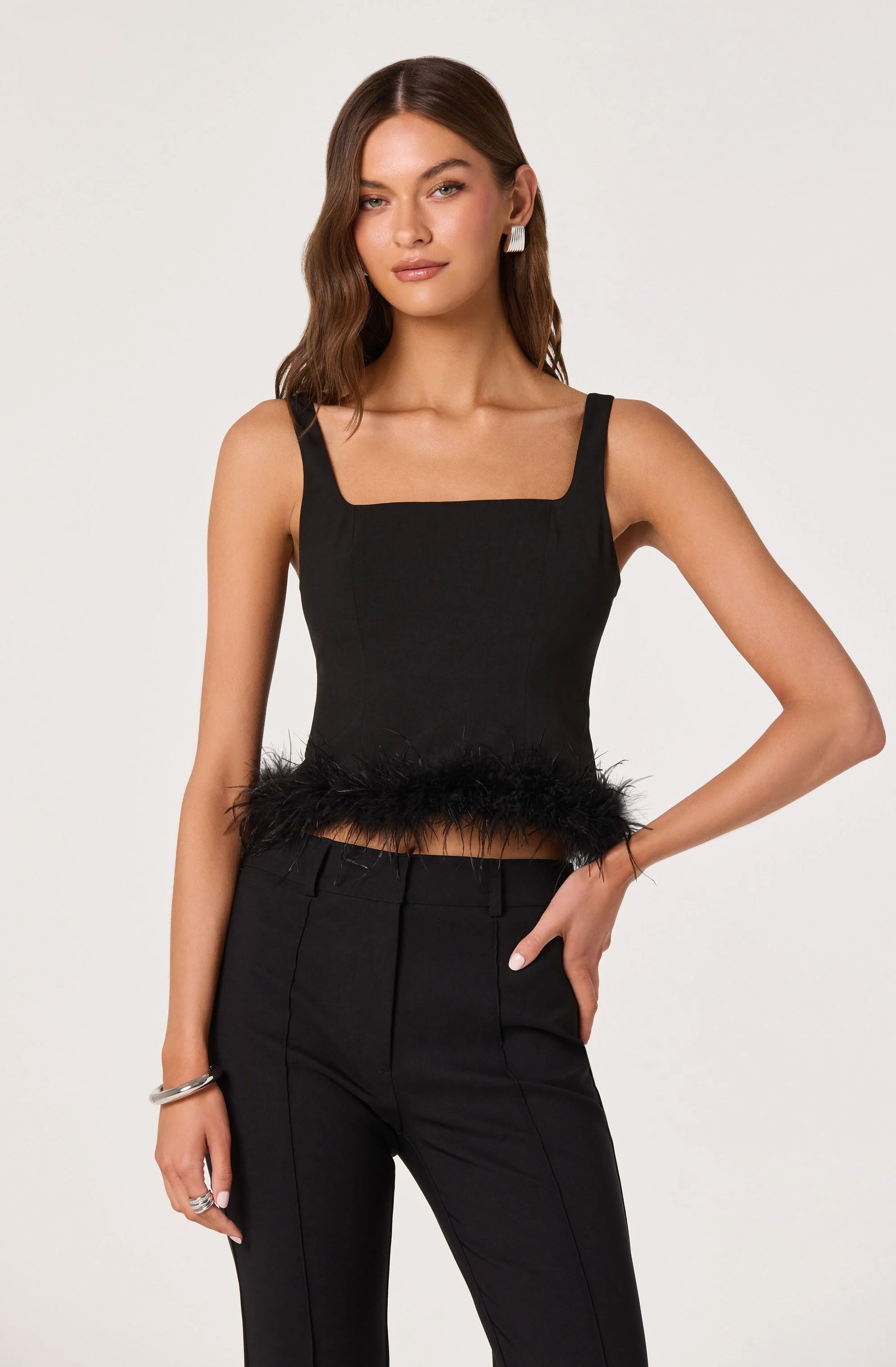 Feather Trim Corset Top