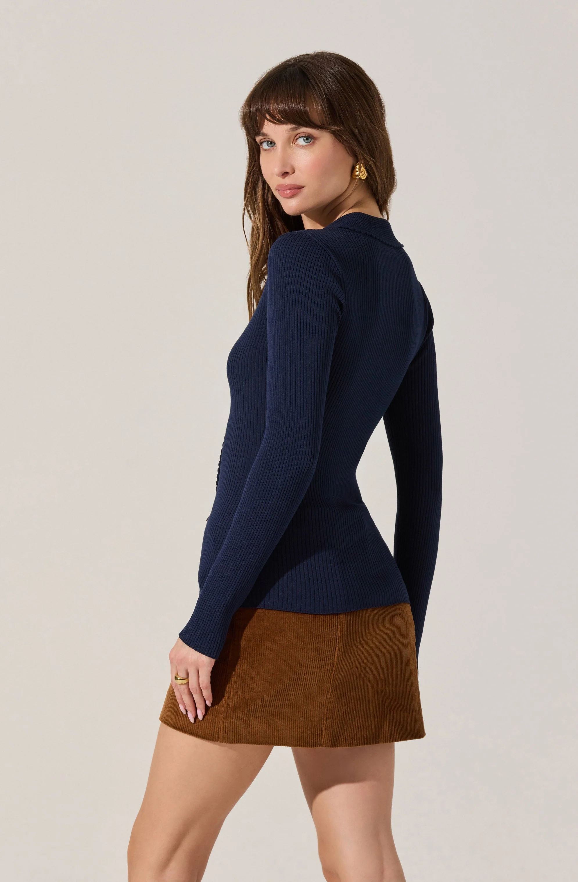 Keren Collared Ribbed Knit Cardigan