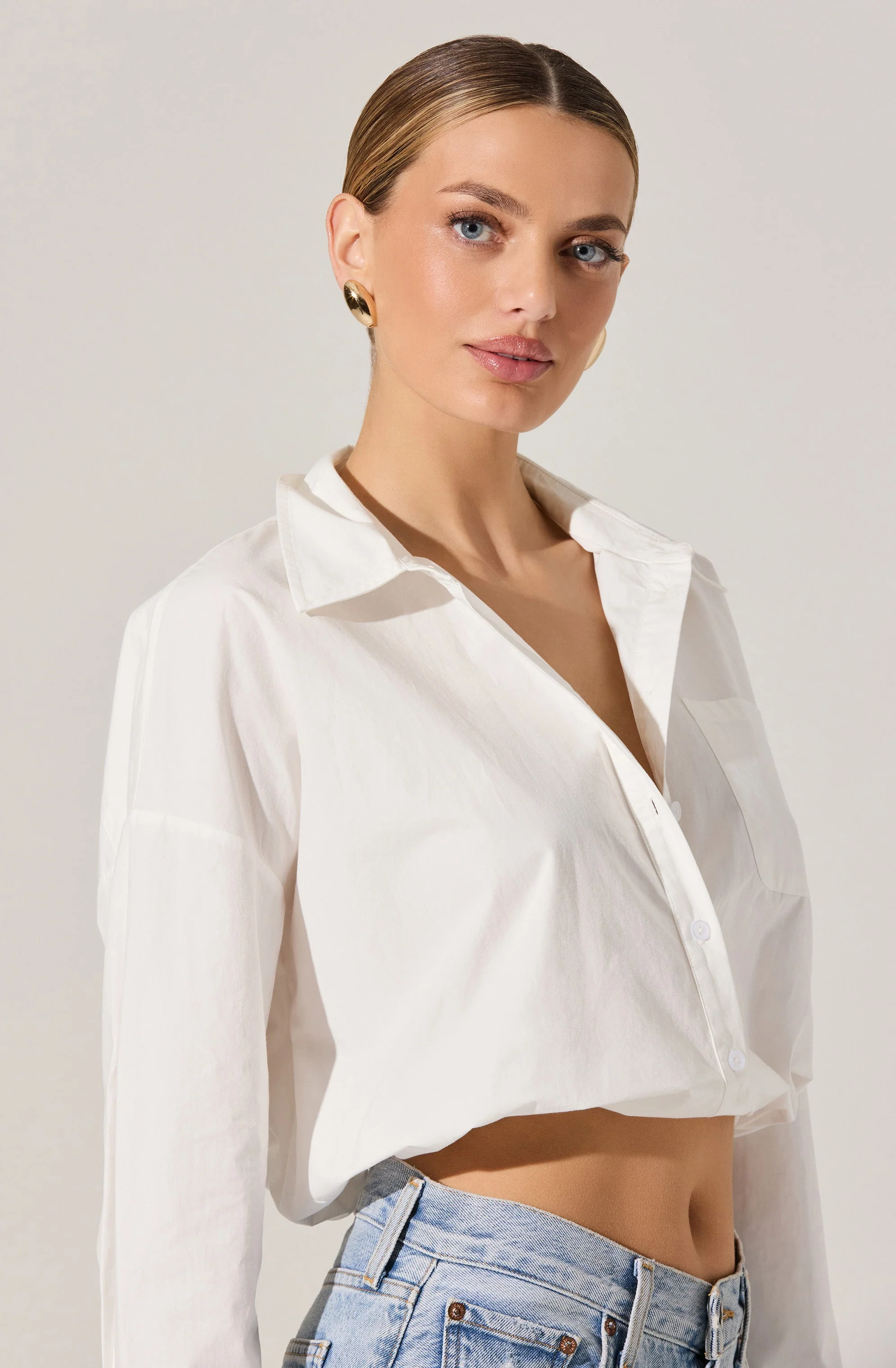 Bubble Hem Cropped Poplin Shirt