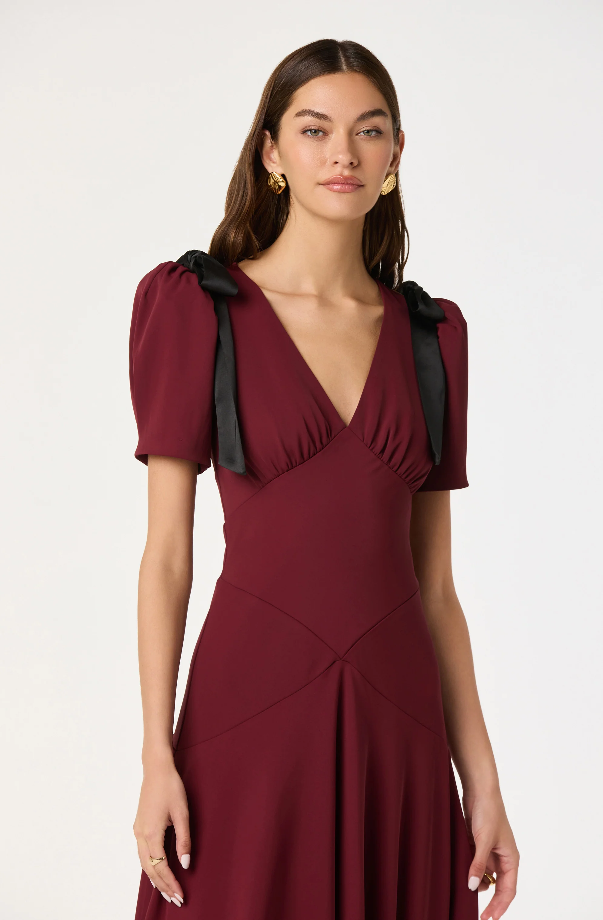 Ciela Bow Puff Sleeve Midi Dress