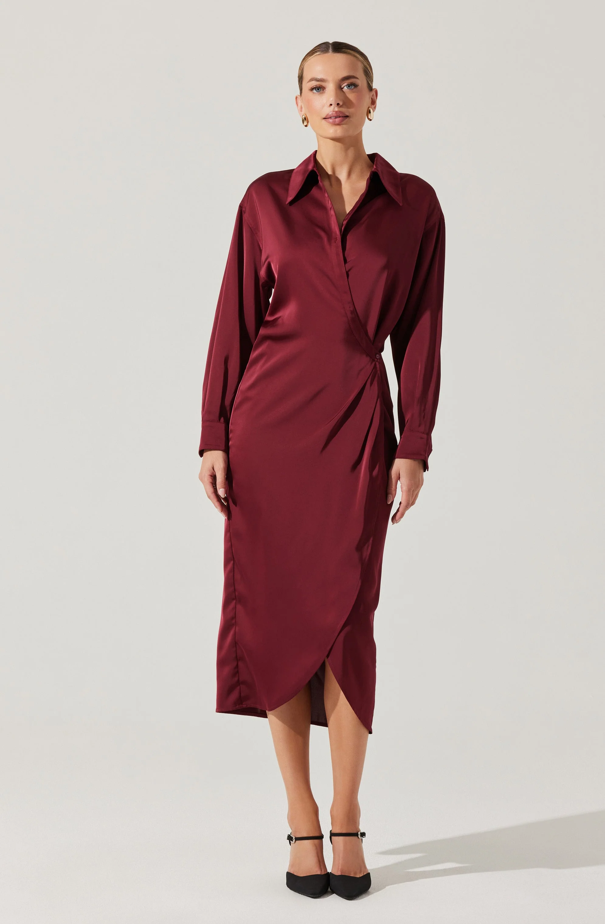 Ira Satin Wrap Shirt Dress