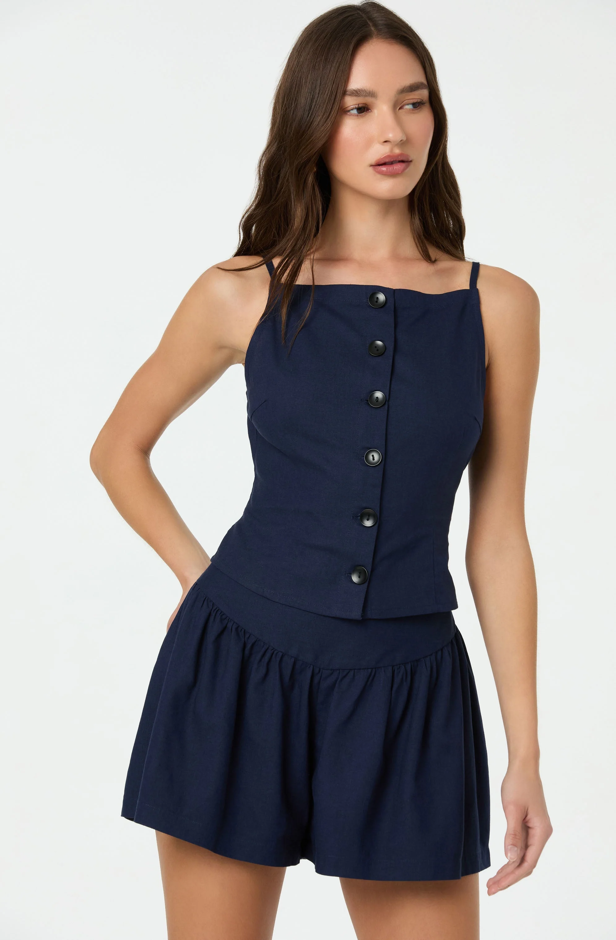 Linen-Blend Boat Neck Top