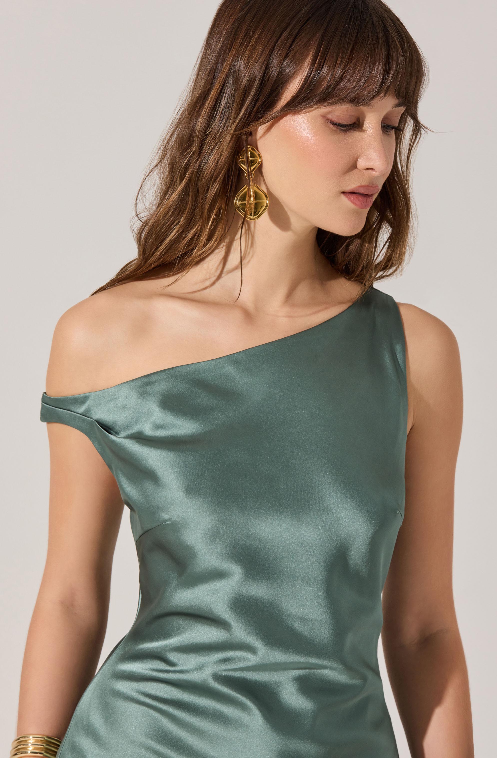 Elain Satin Off Shoulder Midi Dress