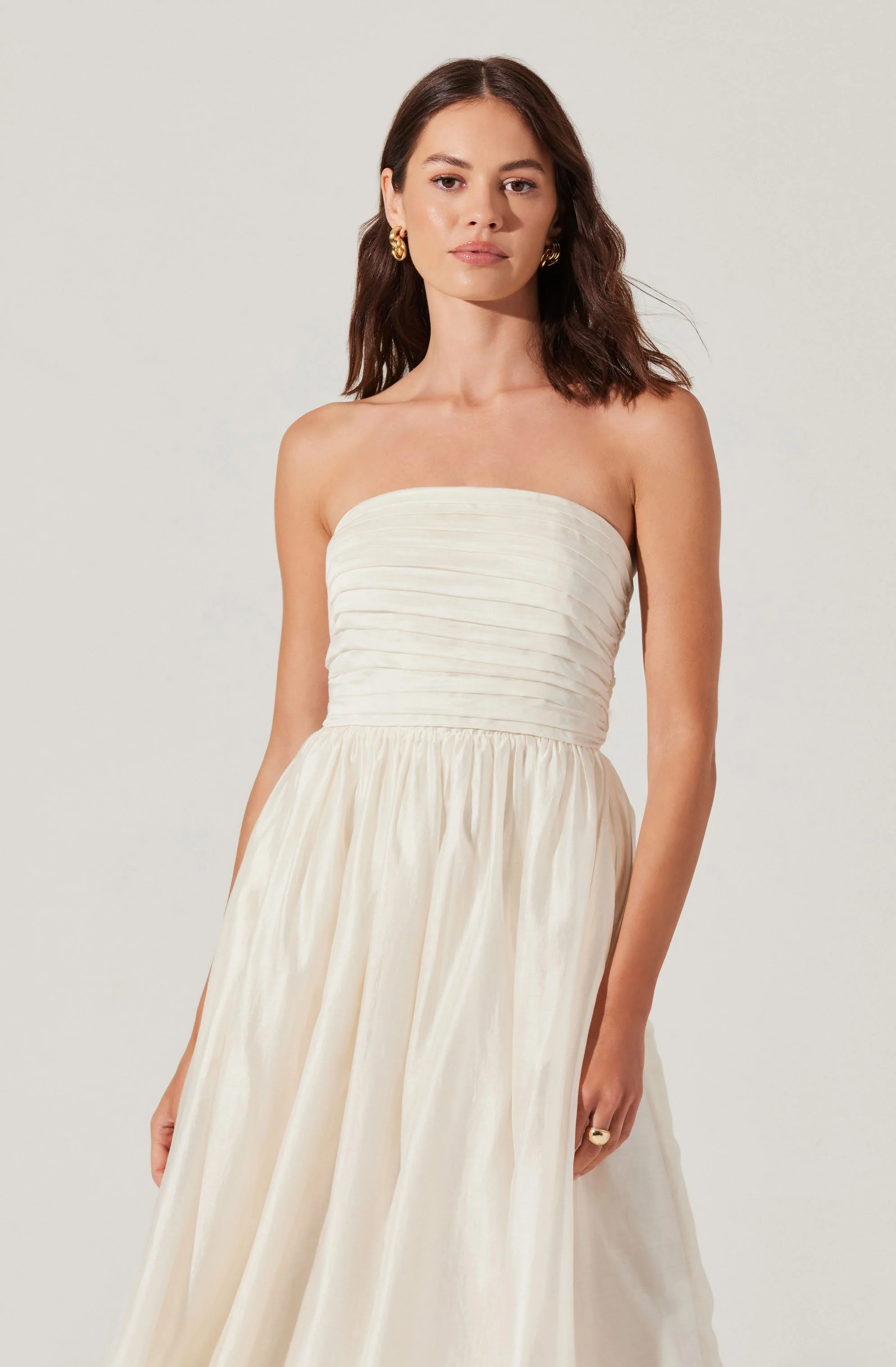 Aneesha Strapless Pleated Midi Dress