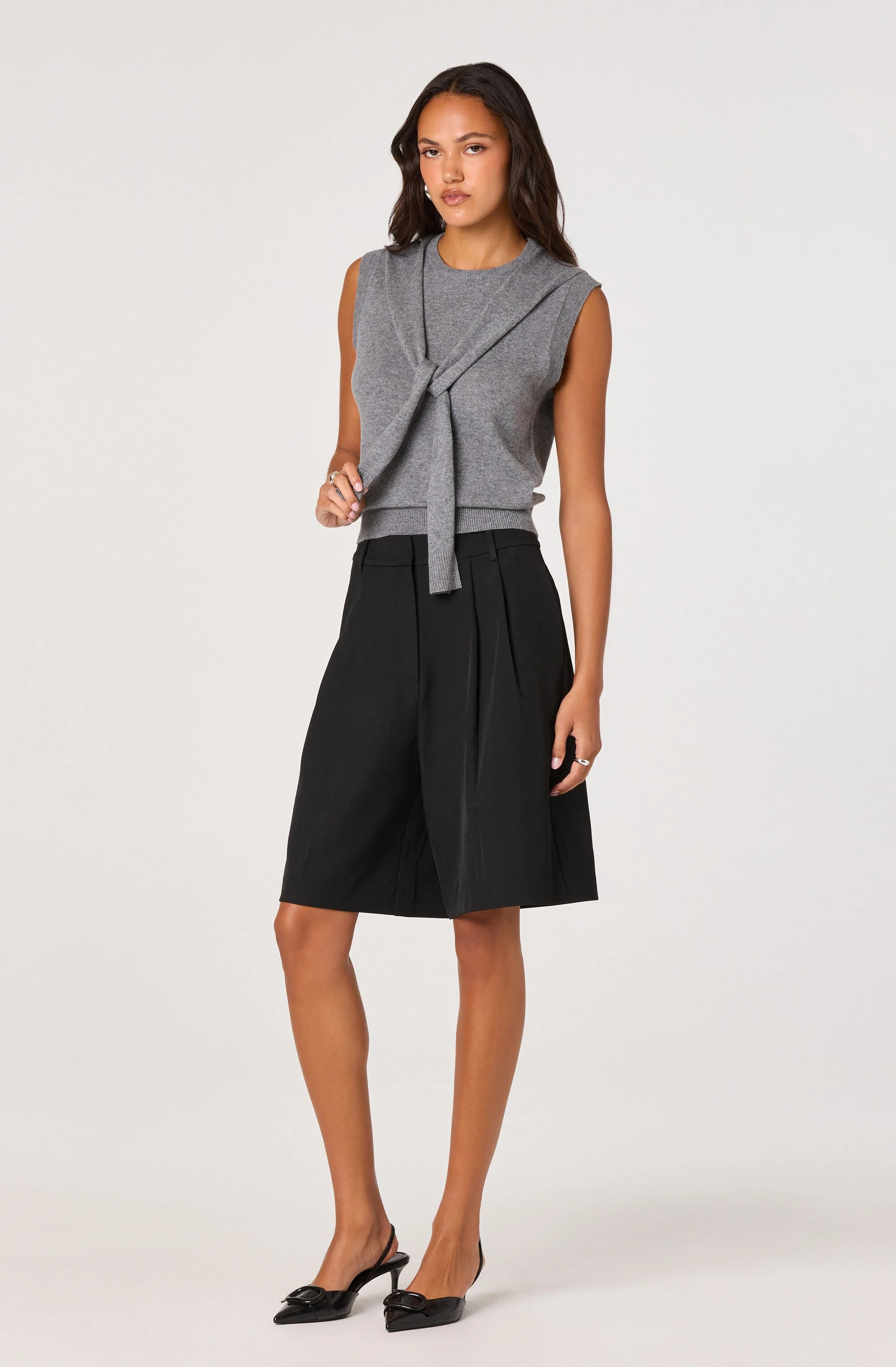 Sleeveless Layered Scarf Sweater