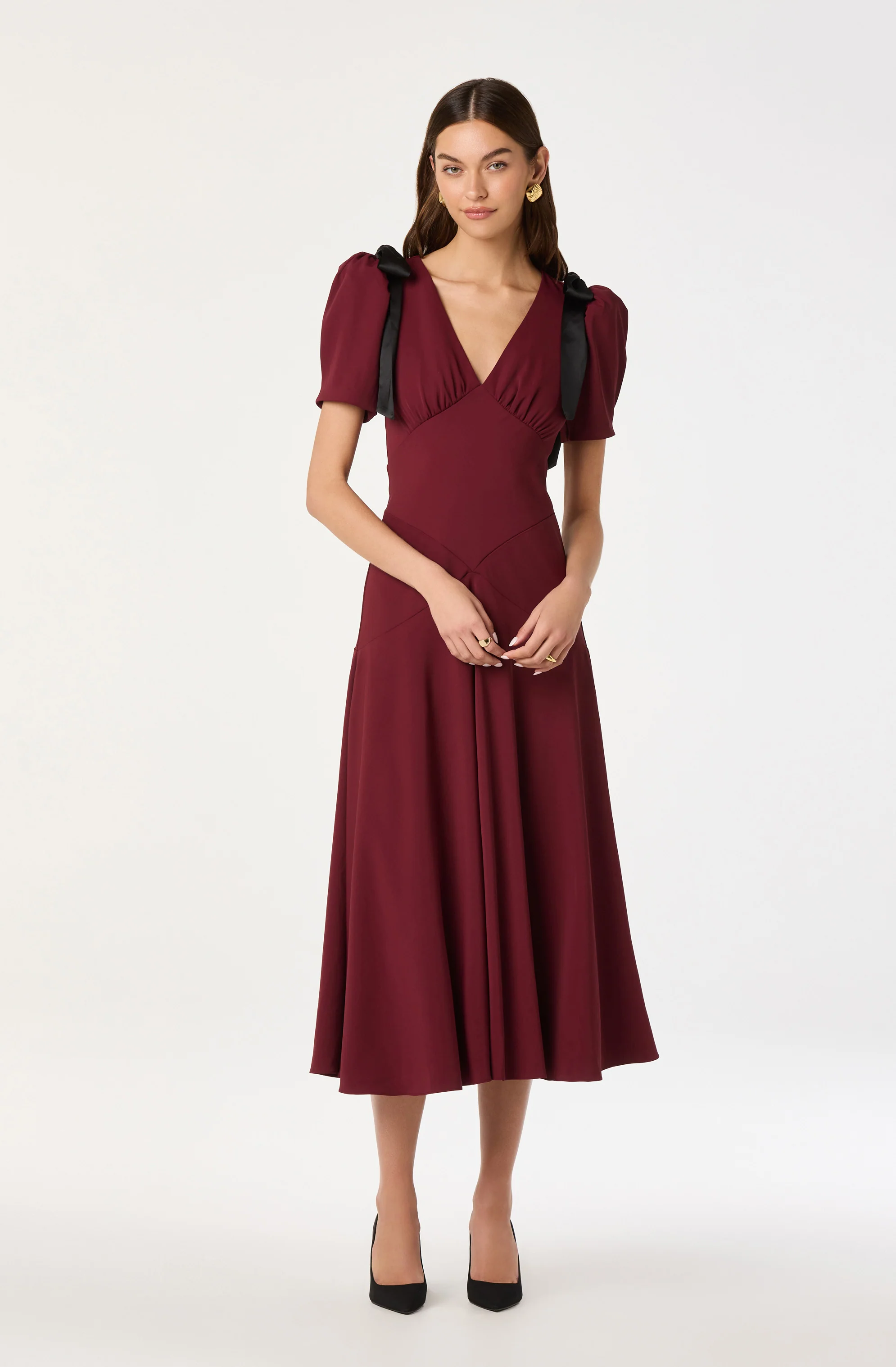 Ciela Bow Puff Sleeve Midi Dress