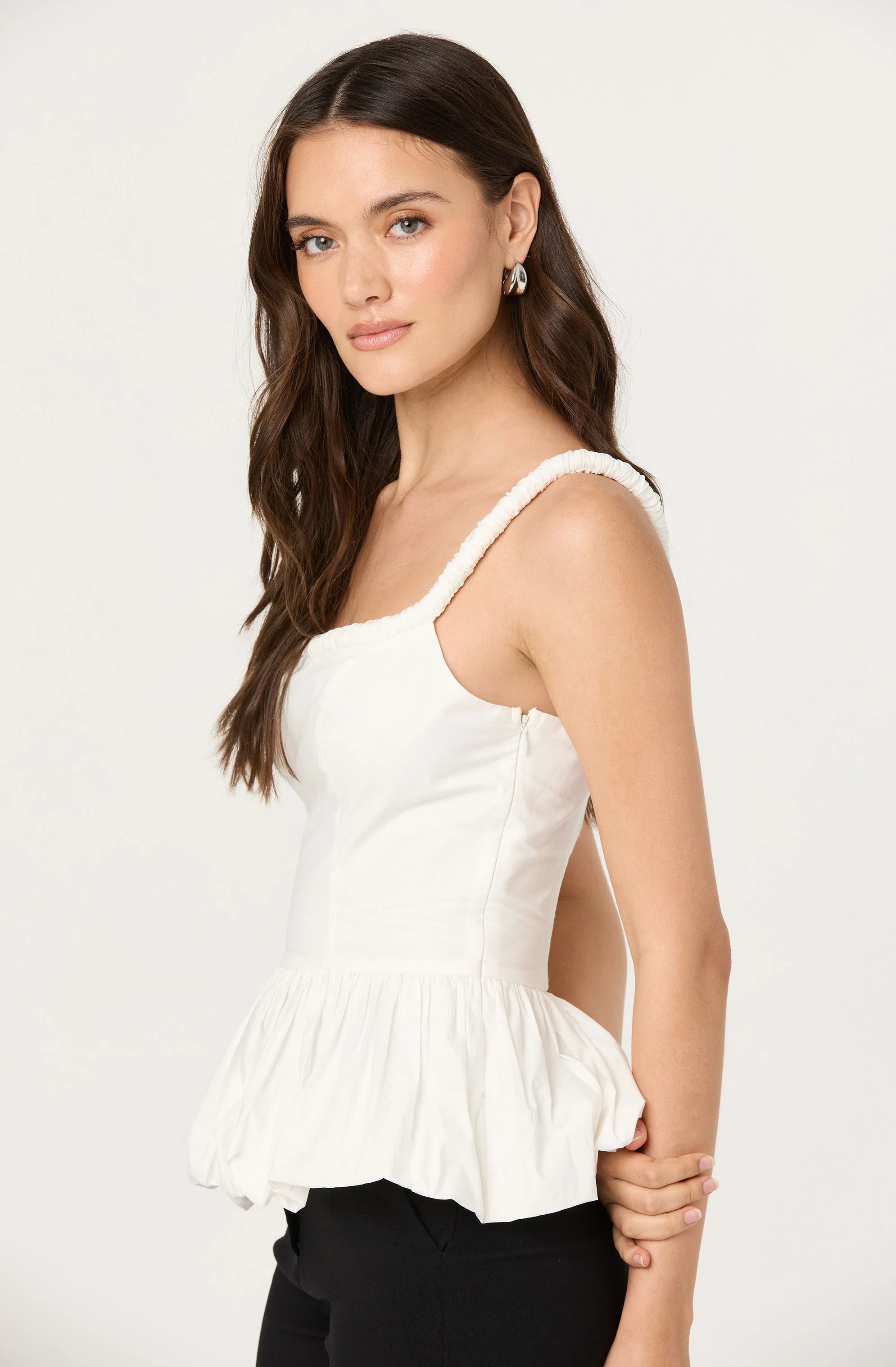 Sleeveless Bubble Hem Peplum Top