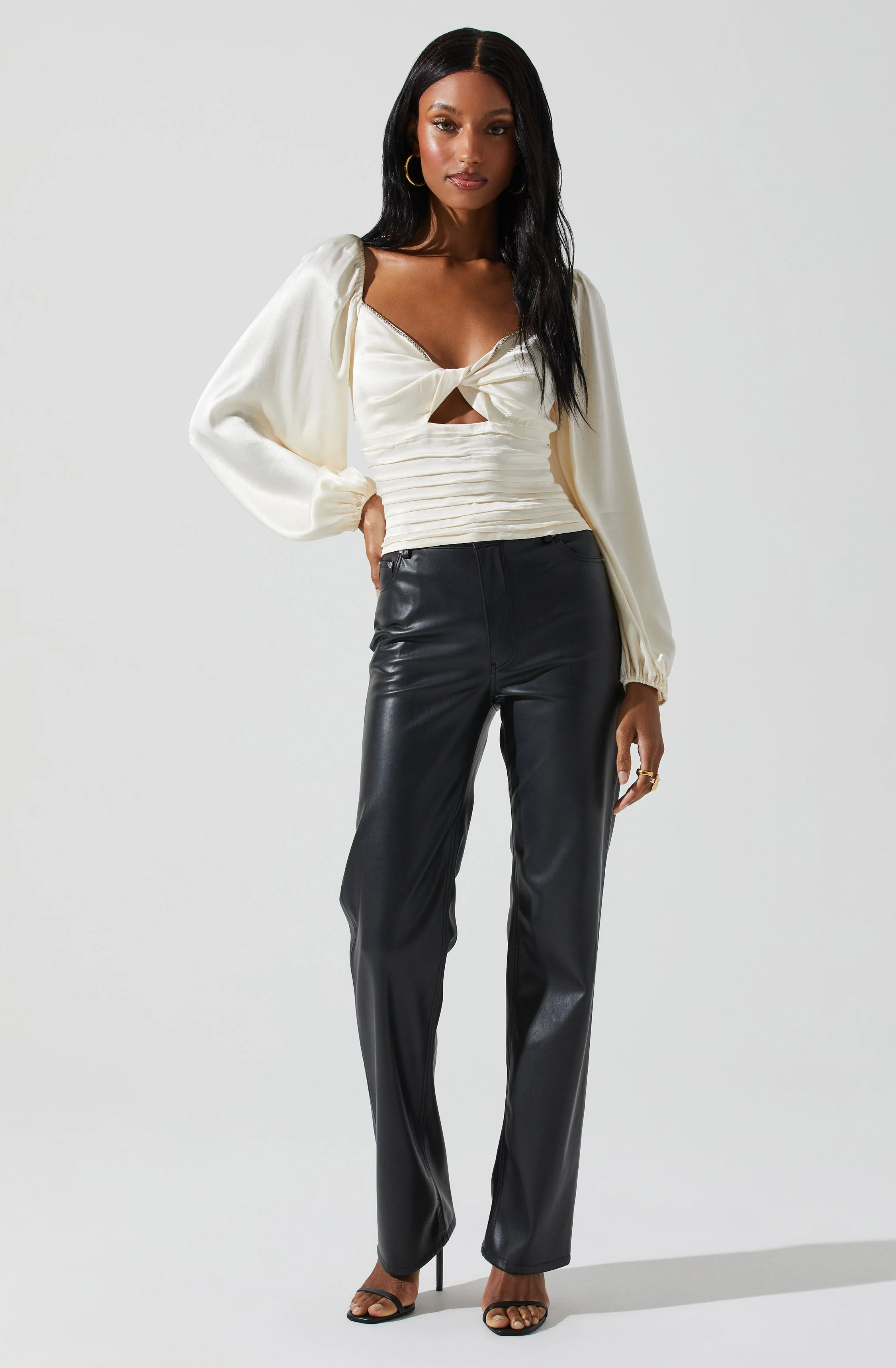 Yamuna Rhinestone Trim Long Sleeve Top