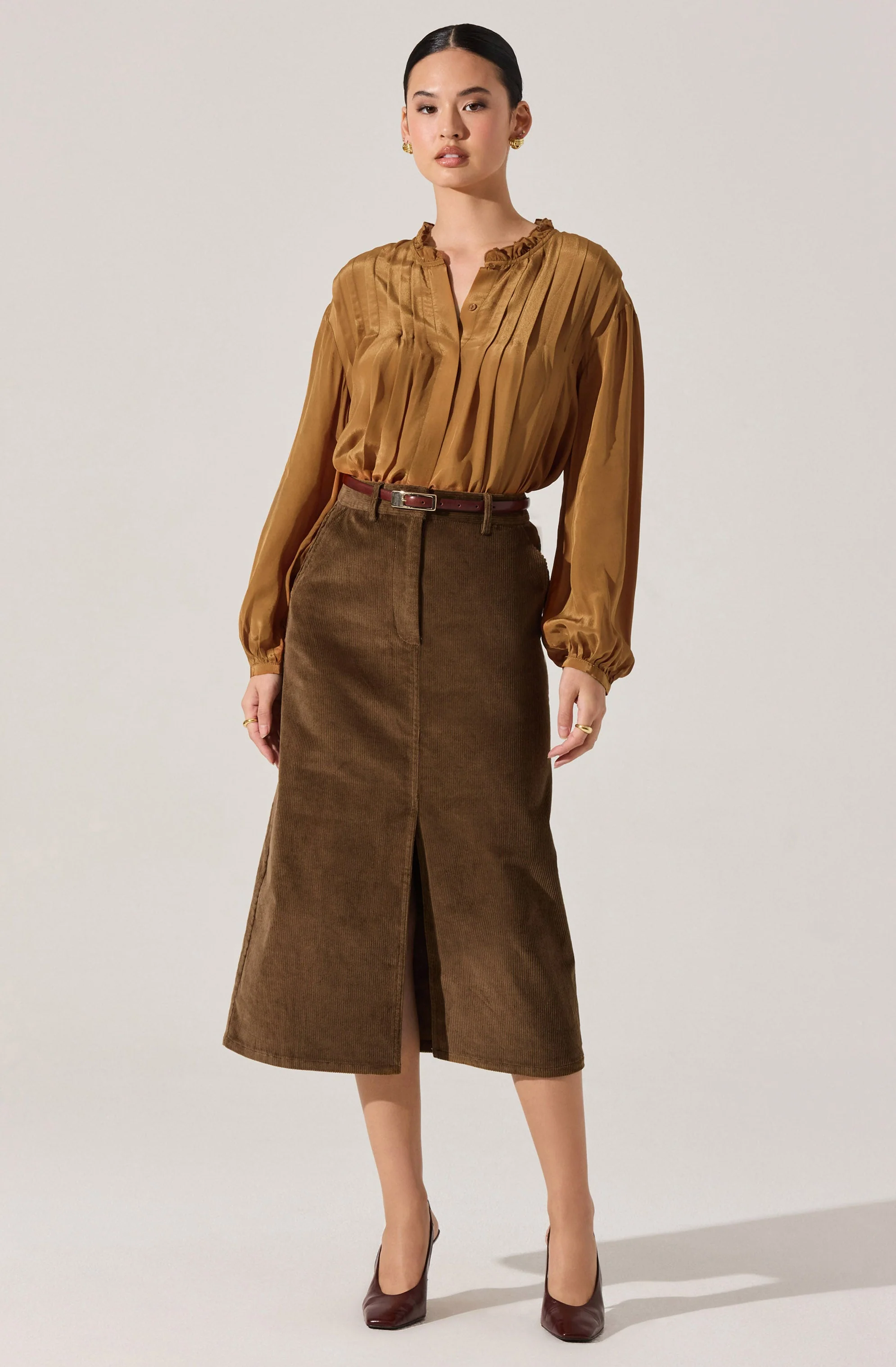 Ashton Pleated Ruffle Trim Top