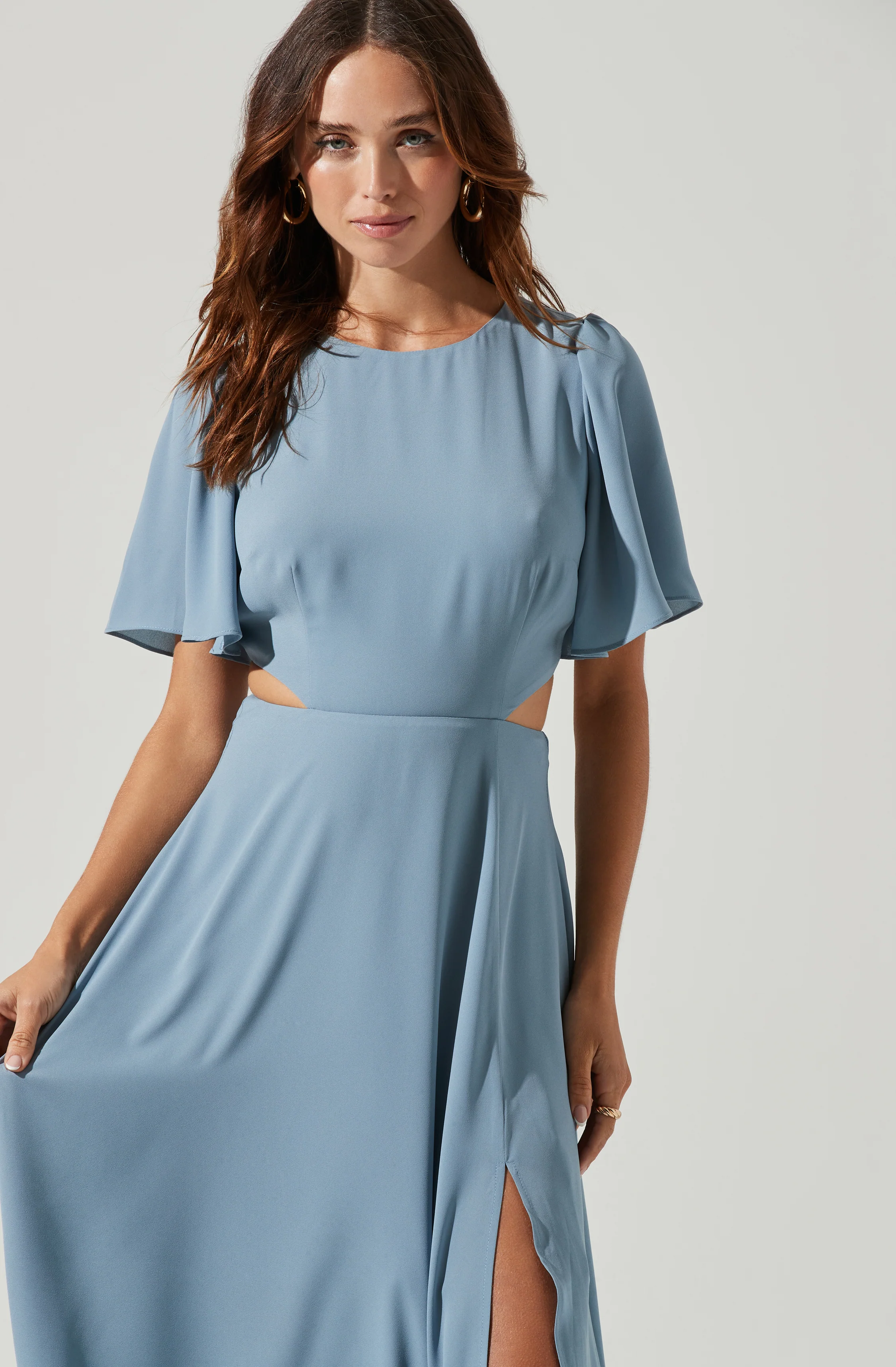 Katrina Flutter Sleeve Back Cutout Maxi Dress