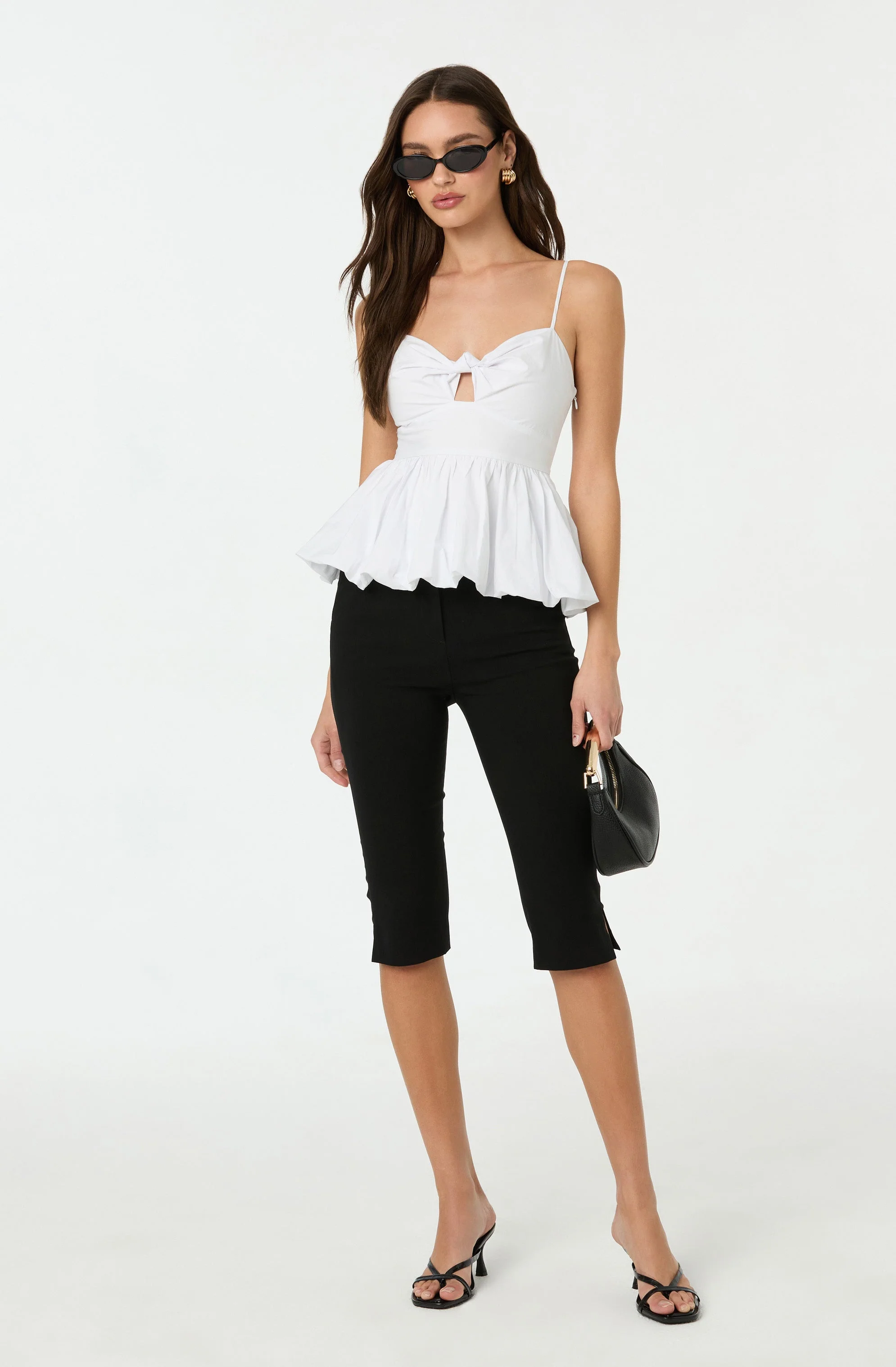 Cutout Bubble Hem Peplum Top