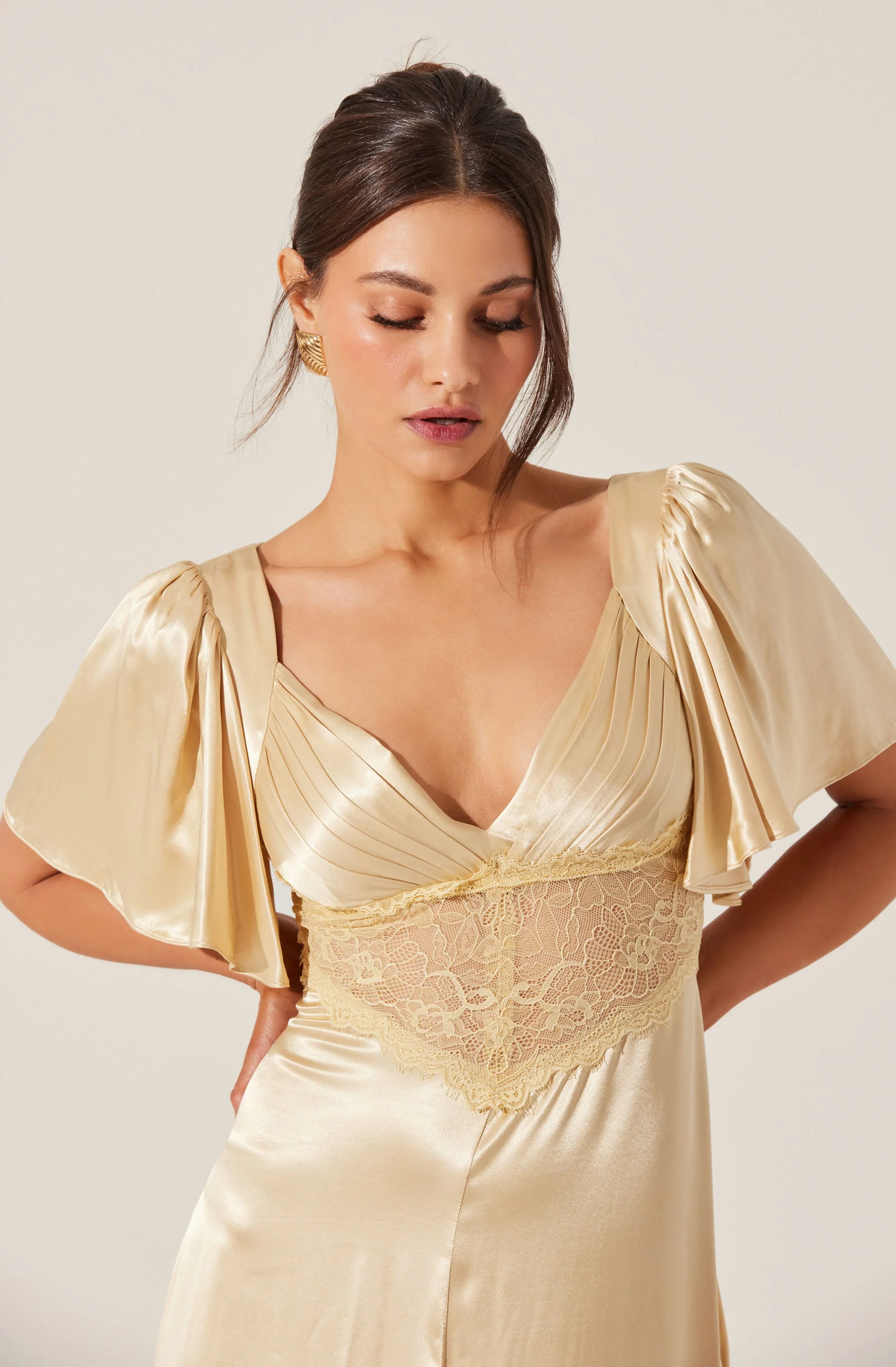 Aurelia Satin V-Neck Midi Dress