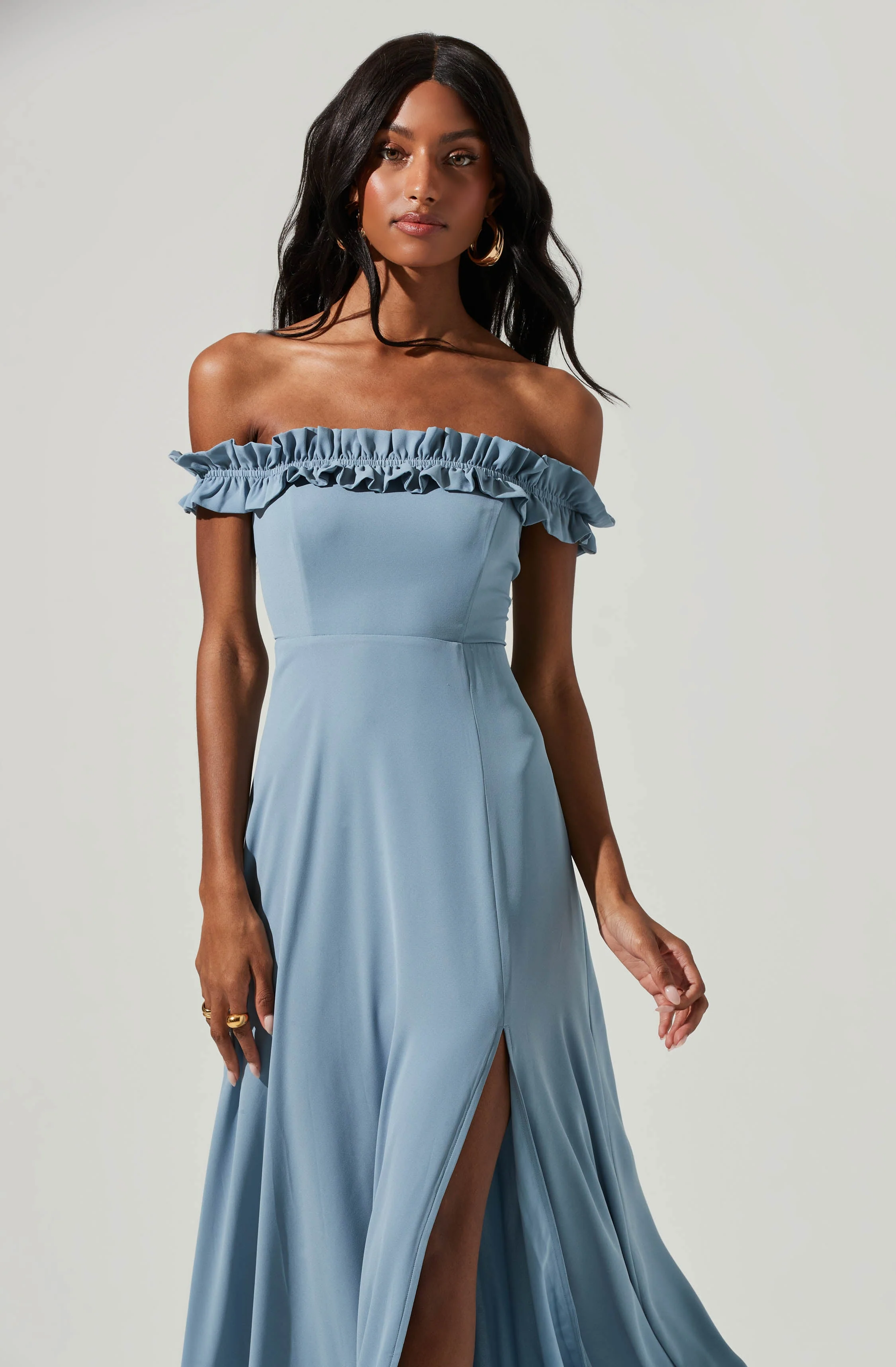 Venetia Off Shoulder Ruffle Trim Maxi Dress