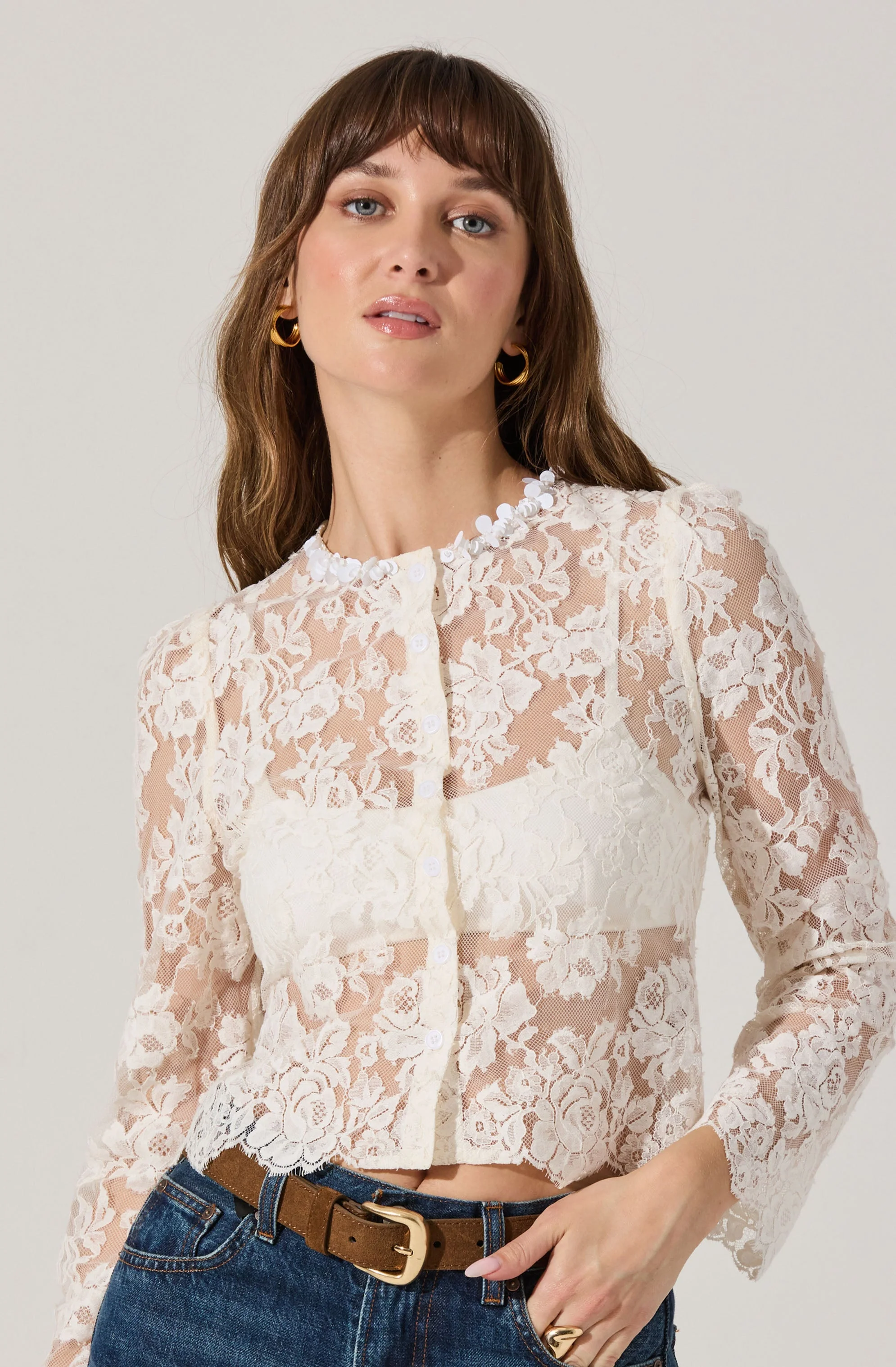 Antoinette Embellished Floral Lace Top